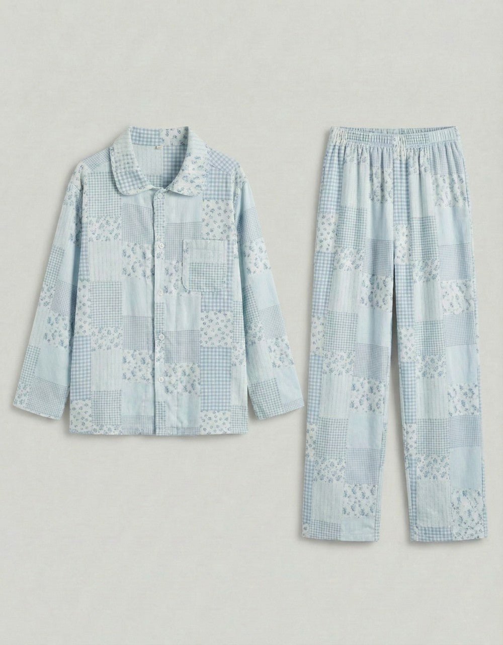 - Ever Lasting - Sweet Blue Floral Long Sleeves and Pants Pajama Set - Pajama Set - Ever Lasting