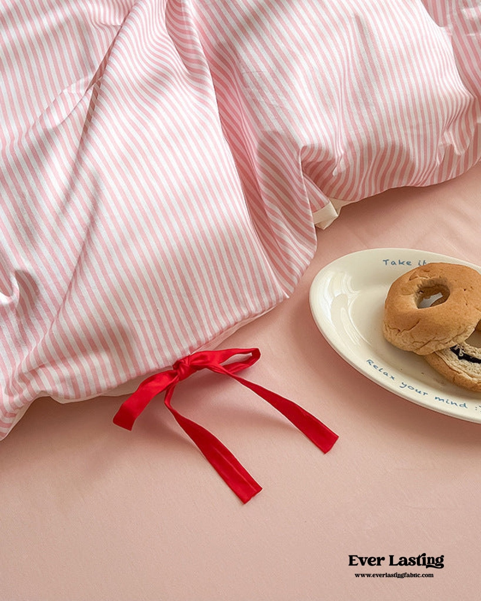 Sweet Bow Striped Bedding Set / Pink - Ever Lasting