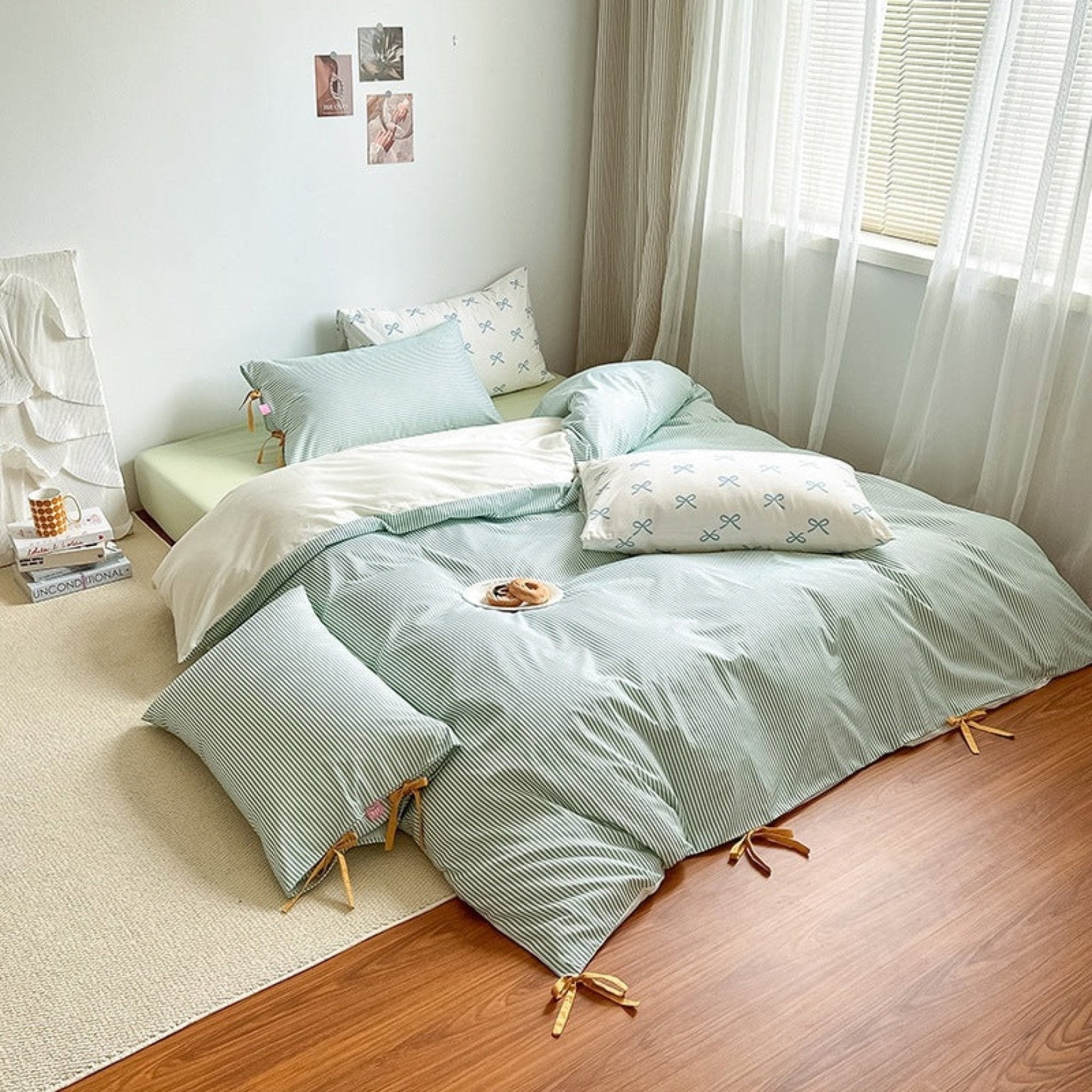 Sweet Bow Striped Bedding Set / Pink - Ever Lasting