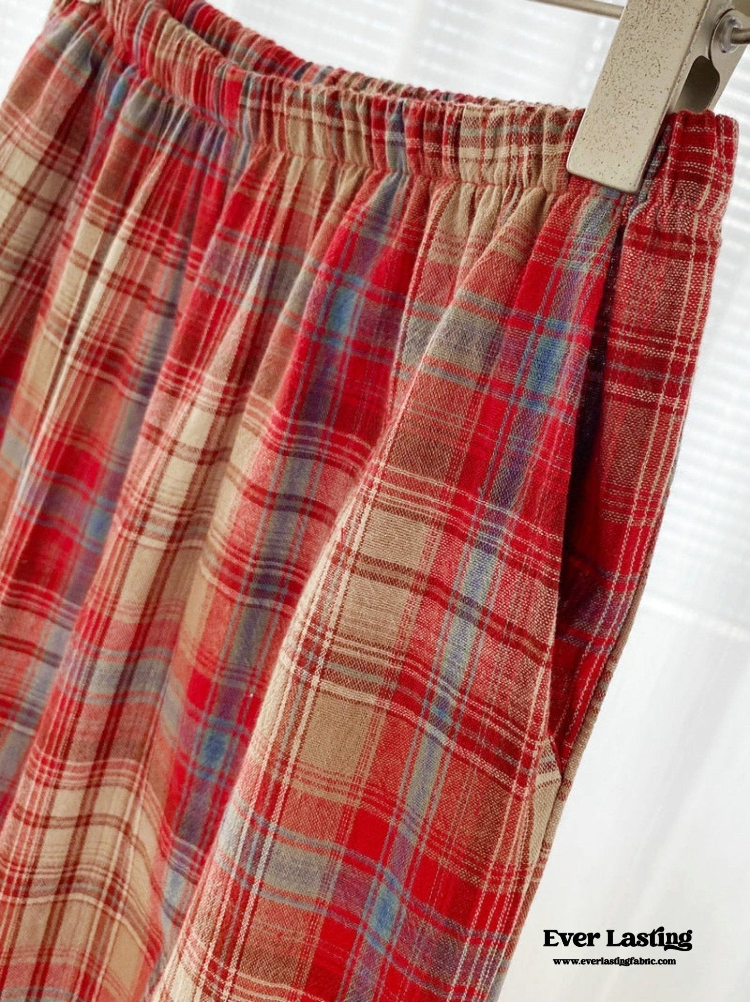 Sweet Lace Red Plaid Ribbon Pajama Set / V Neck - Ever Lasting