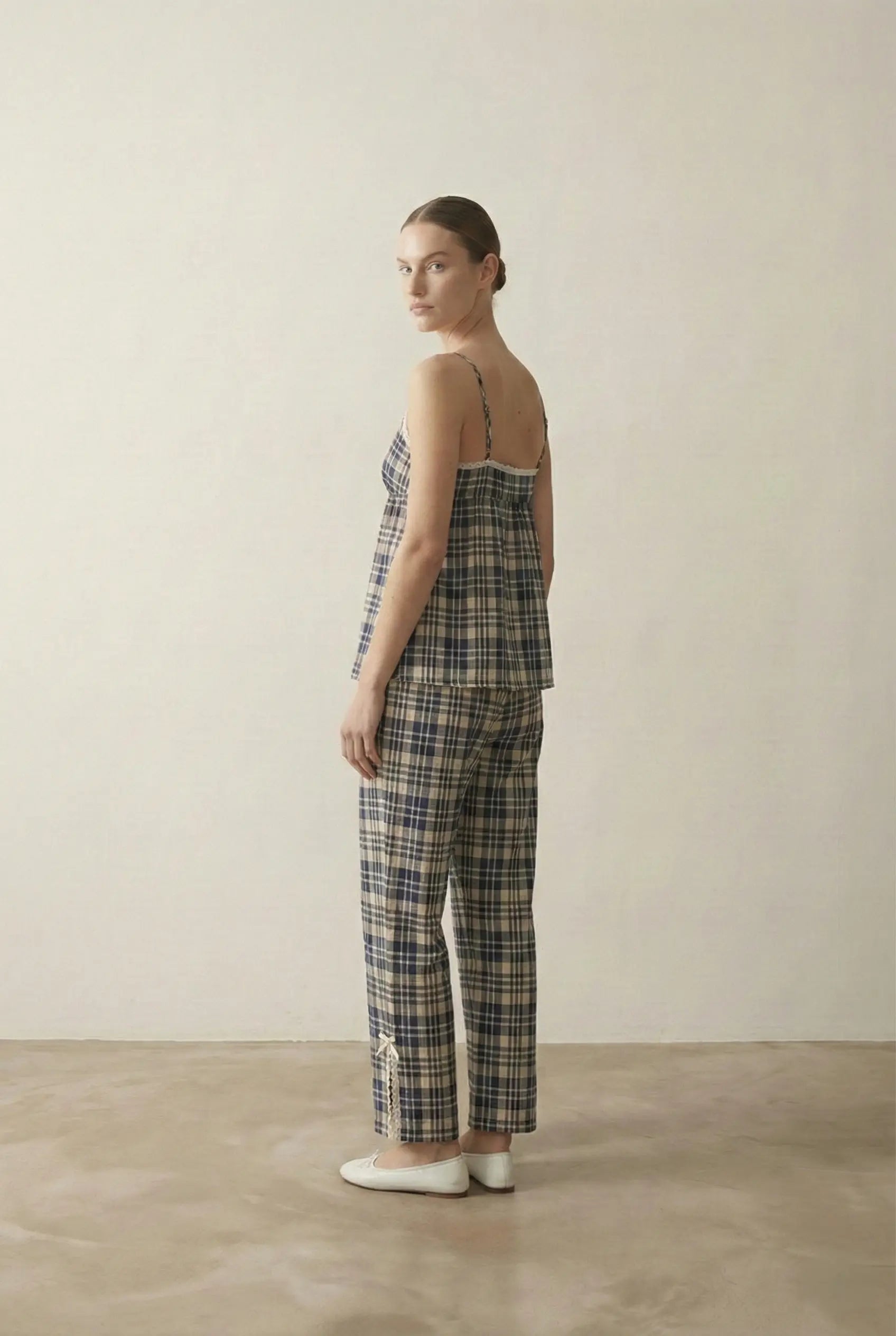 - Ever Lasting - Sweet Lace Red Plaid Ribbon Pajama Set / V Neck - Pajamas - Ever Lasting