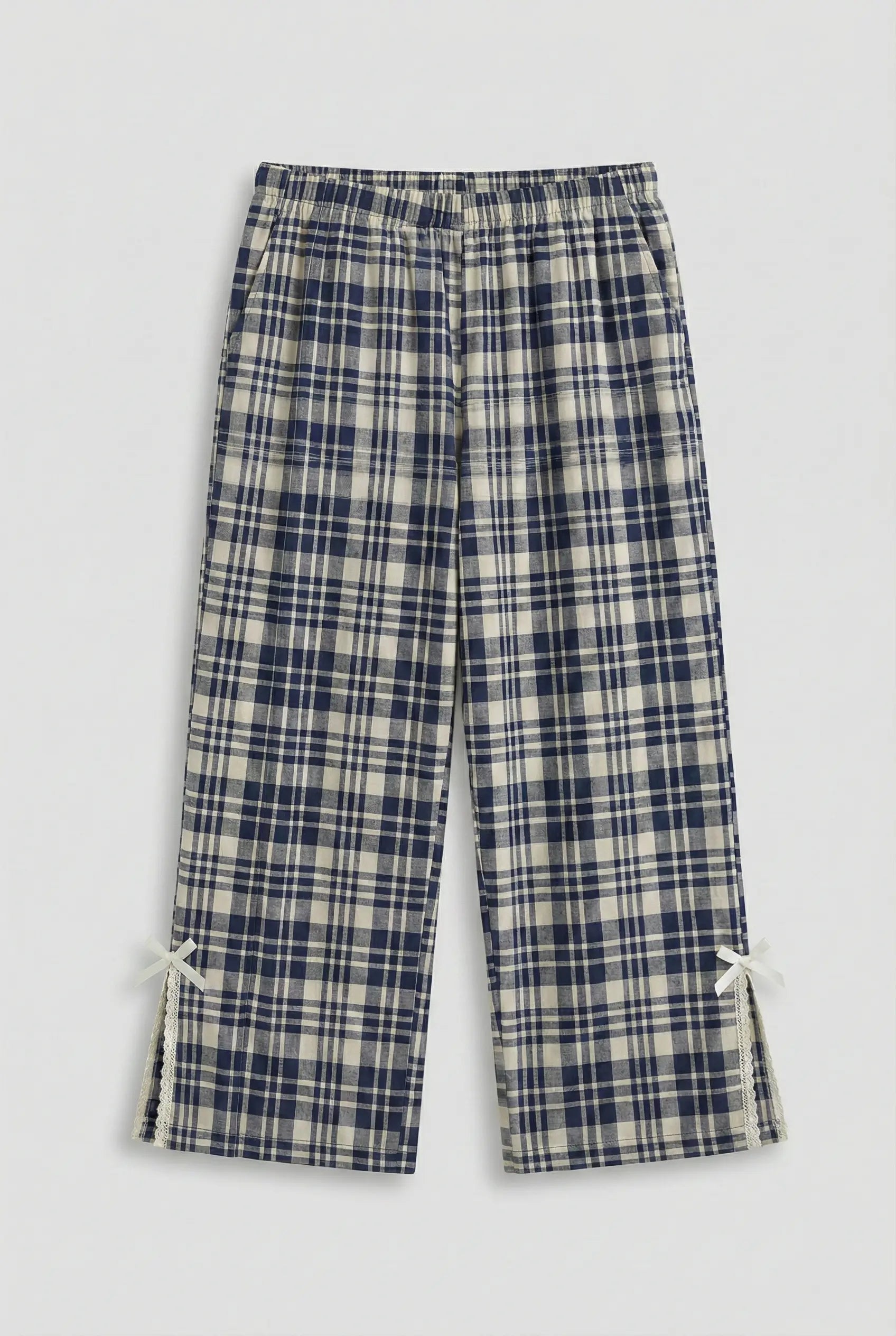 - Ever Lasting - Sweet Lace Red Plaid Ribbon Pajama Set / V Neck - Pajamas - Ever Lasting
