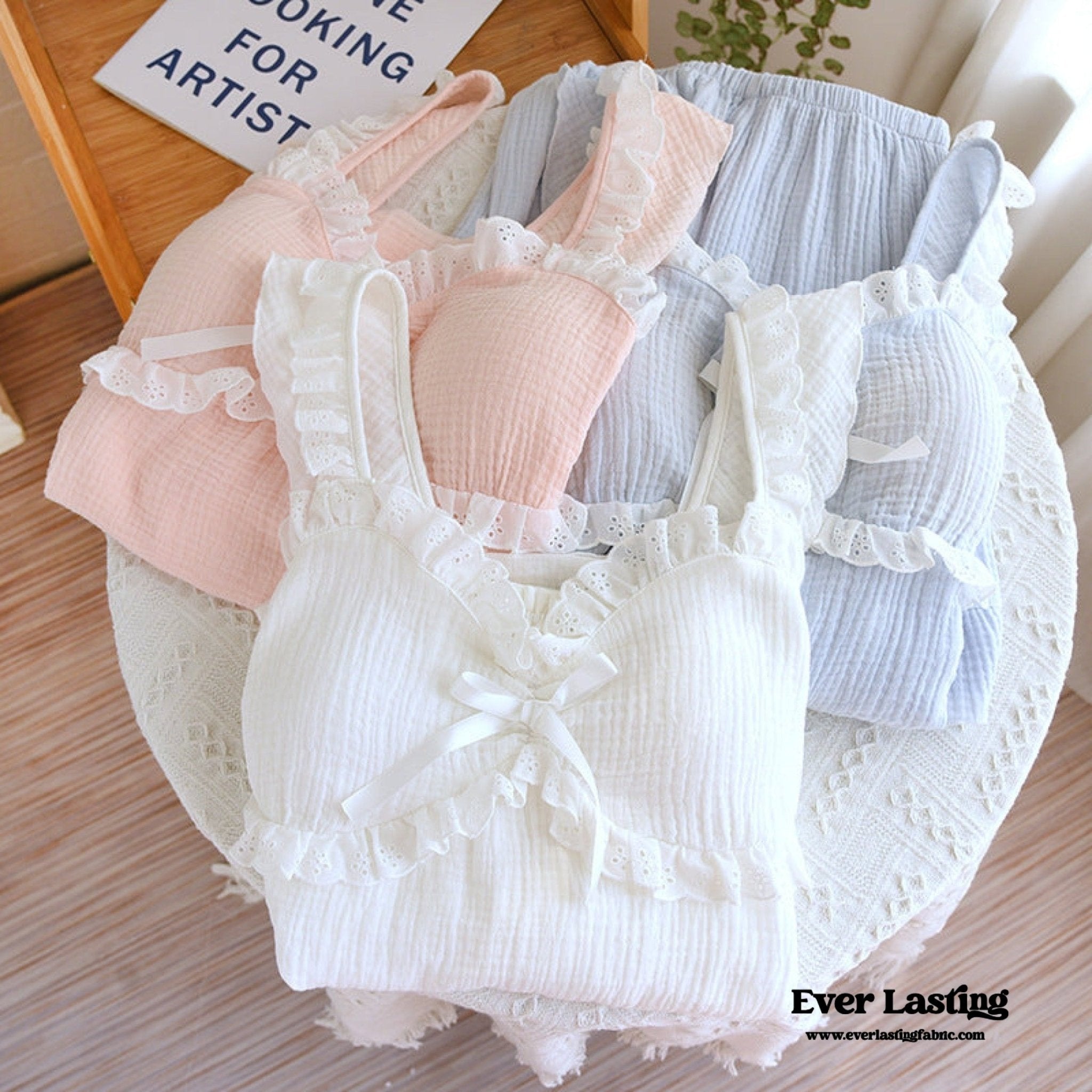 Sweet Ruffle Shorts Pajama Set / Blue - Ever Lasting