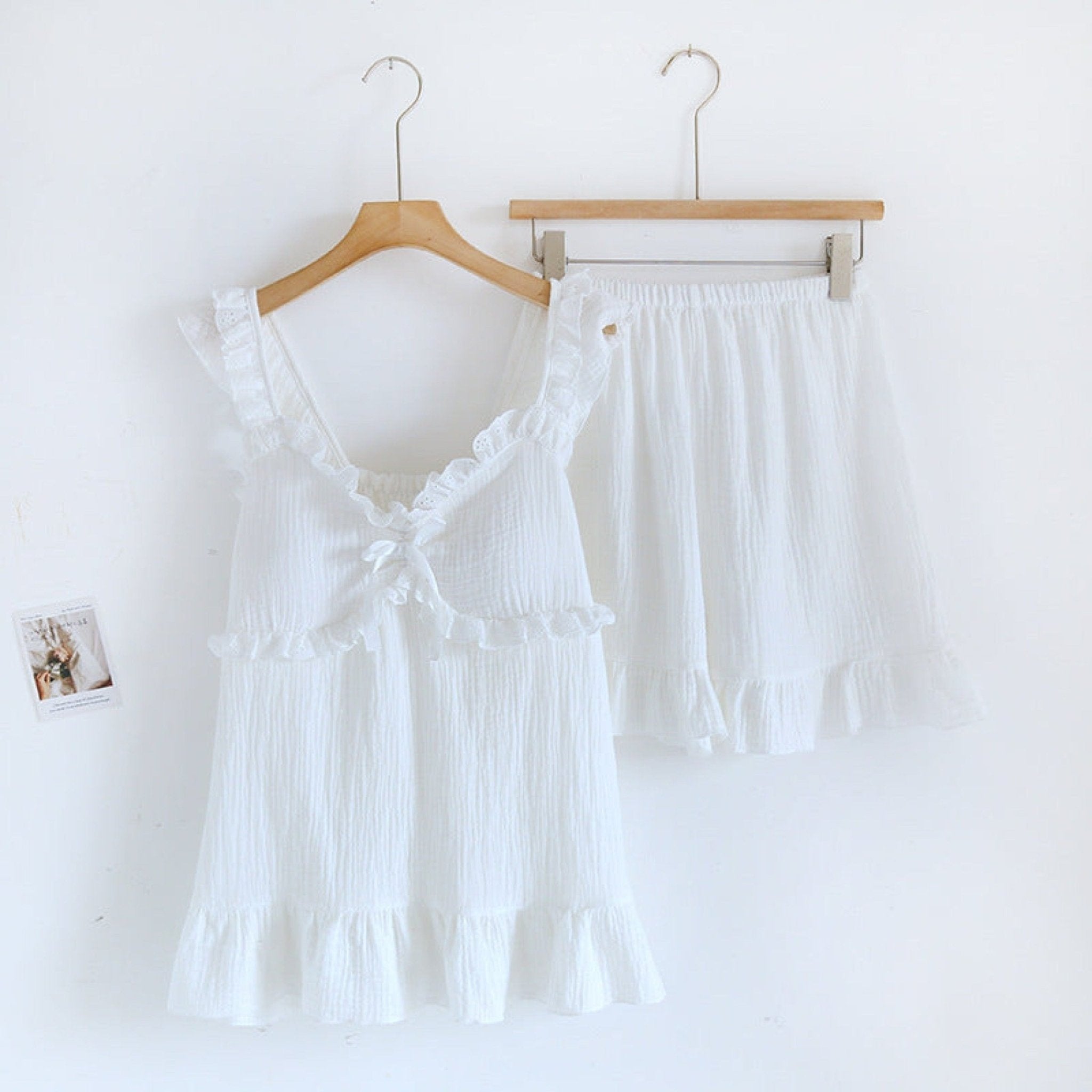 Sweet Ruffle Shorts Pajama Set / White - Ever Lasting