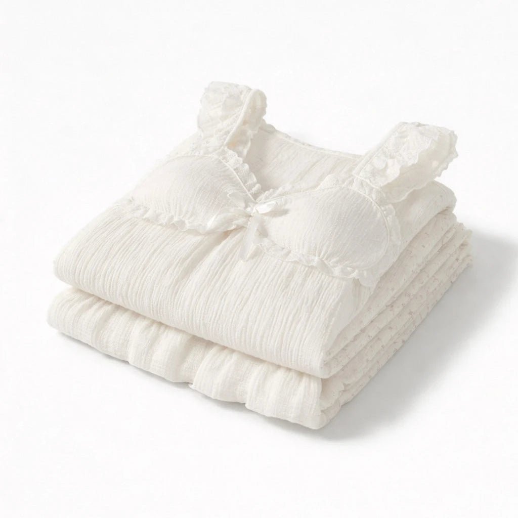 - Ever Lasting - Sweet Ruffle Shorts Pajama Set / White - Pajamas - Ever Lasting