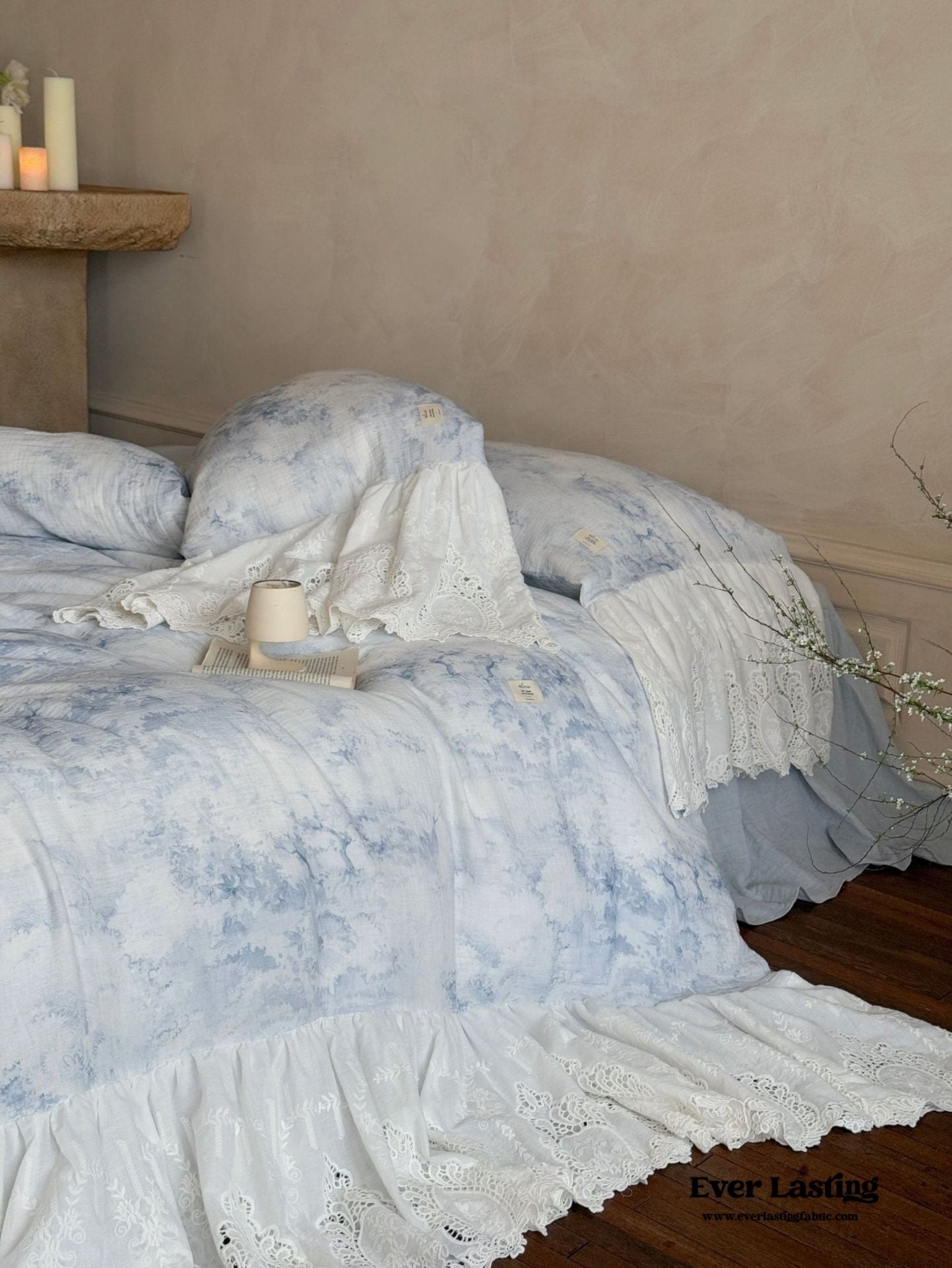 Sylvie Lace Gauze Bedding Set / Blue Sky - Ever Lasting