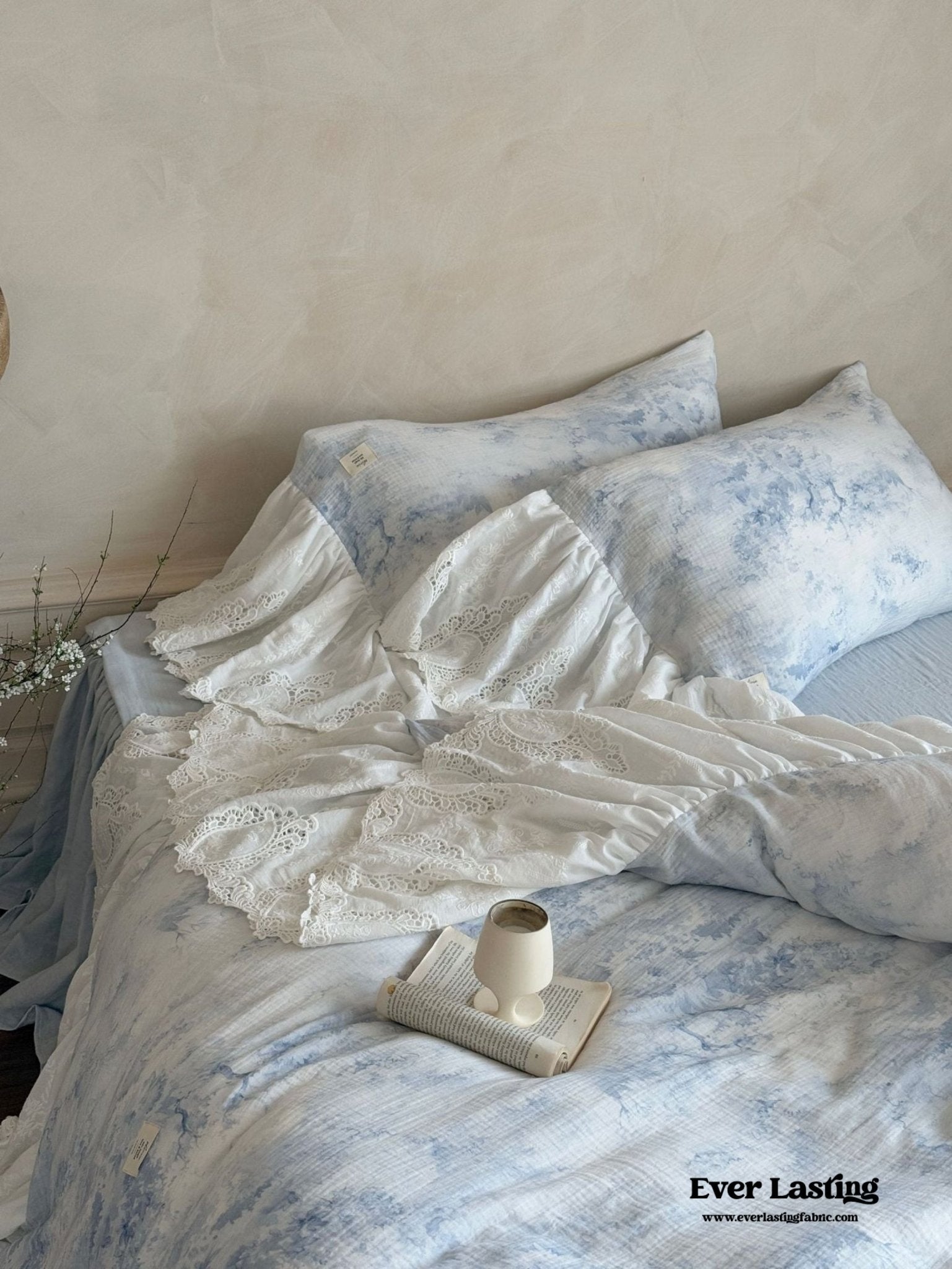 Sylvie Lace Gauze Bedding Set / Blue Sky - Ever Lasting