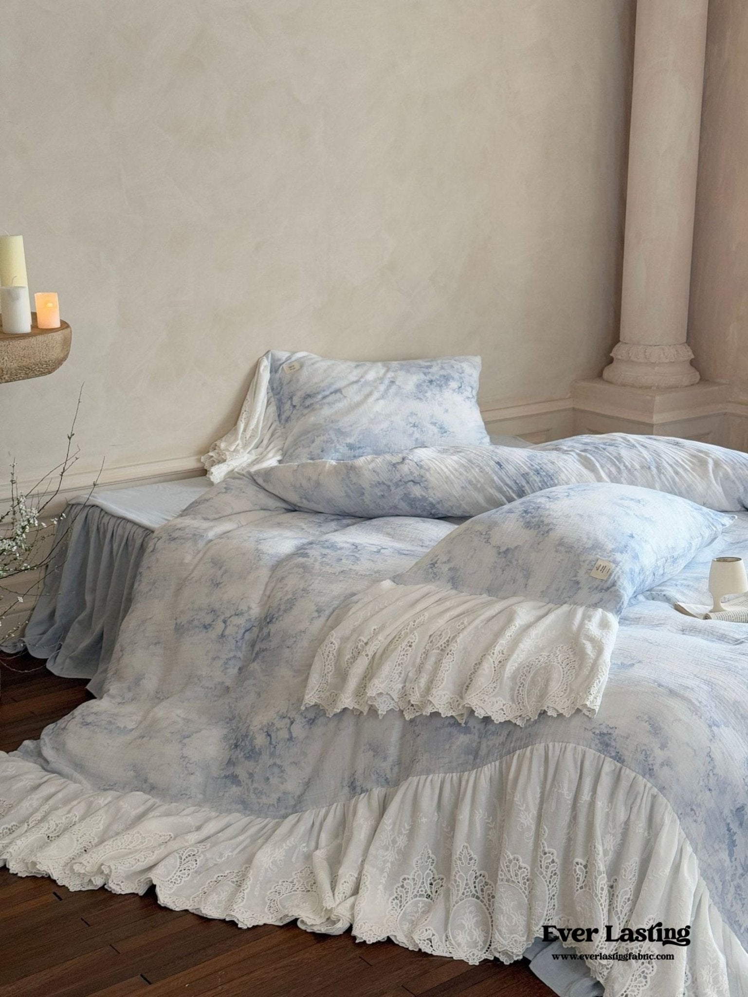 Sylvie Lace Gauze Bedding Set / Blue Sky - Ever Lasting