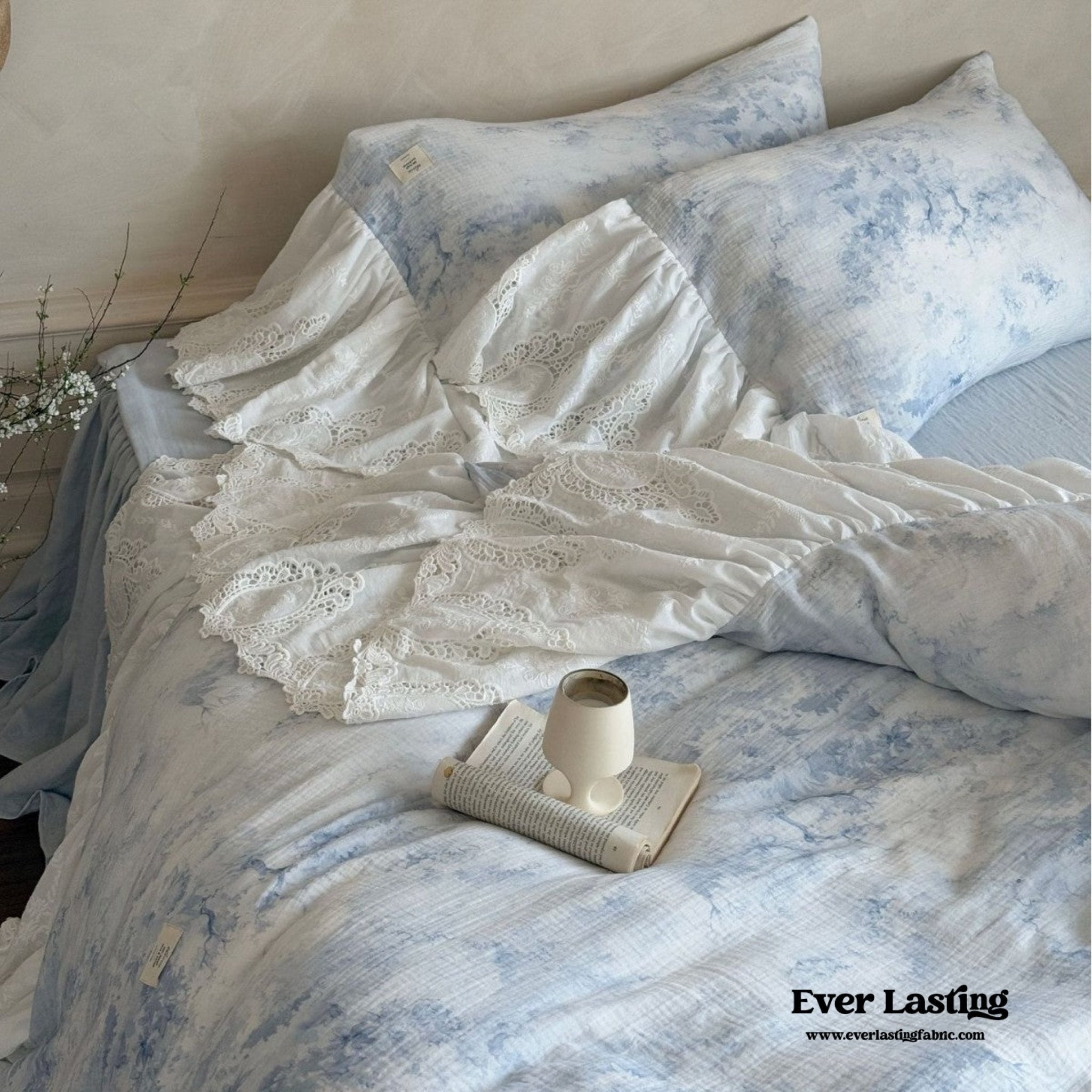 Sylvie Lace Gauze Bedding Set / Blue Sky - Ever Lasting