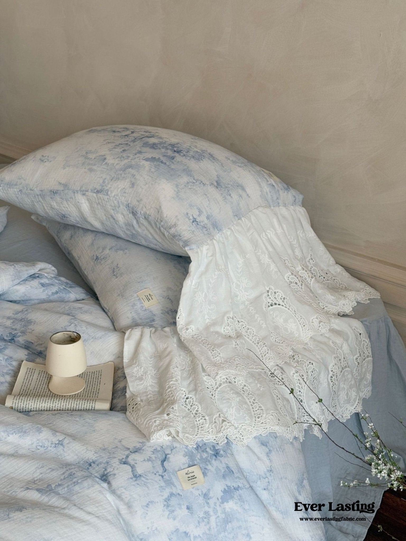 Sylvie Lace Gauze Bedding Set / Blue Sky - Ever Lasting