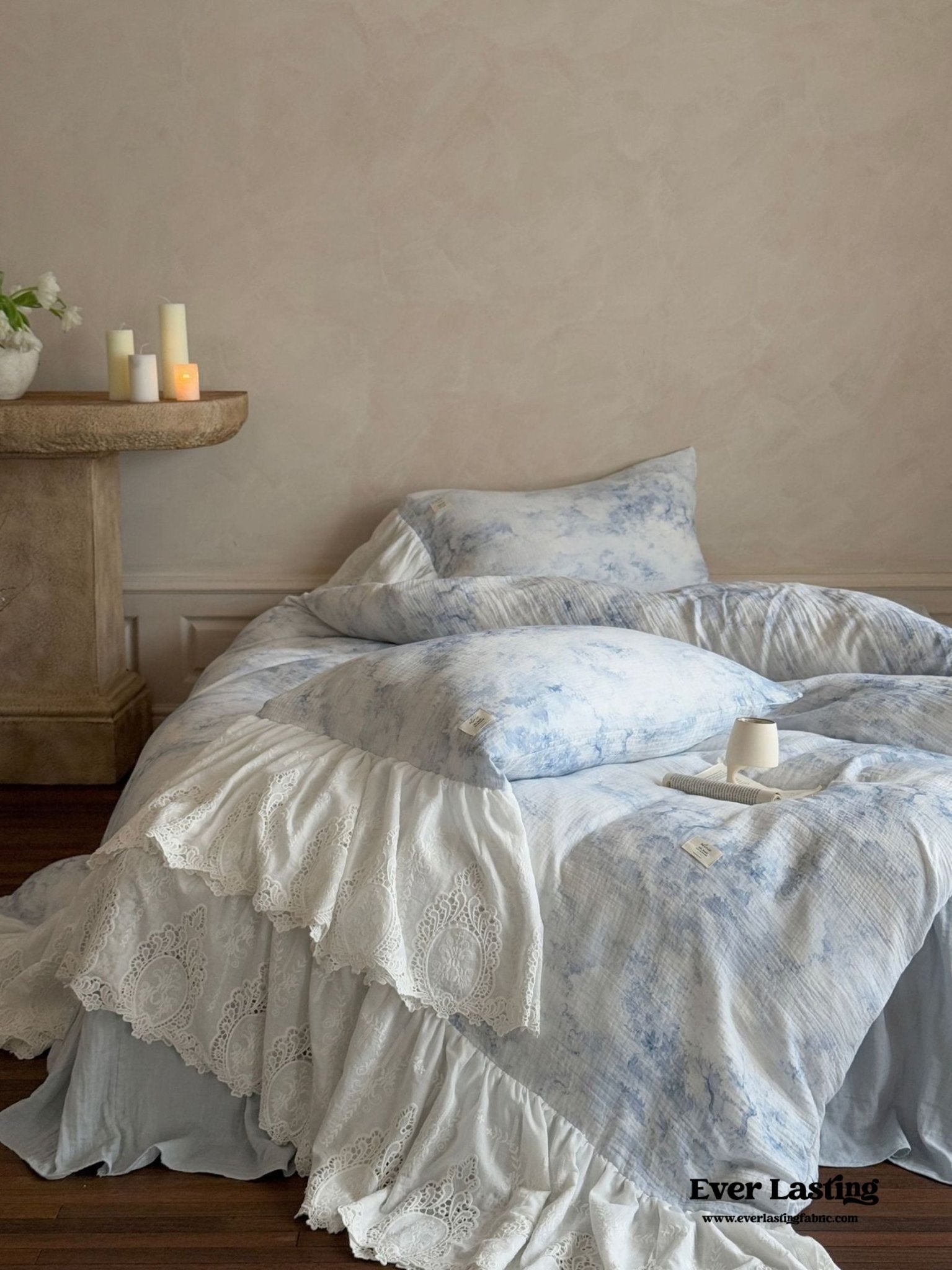 Sylvie Lace Gauze Bedding Set / Blue Sky - Ever Lasting