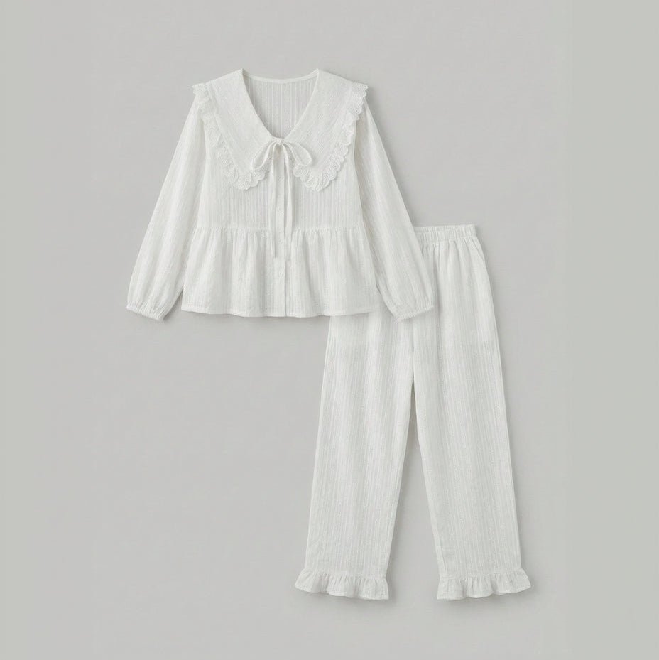 - Ever Lasting - Talia Jacquard Lace Strap Pajama Set / White - Pajamas - Ever Lasting