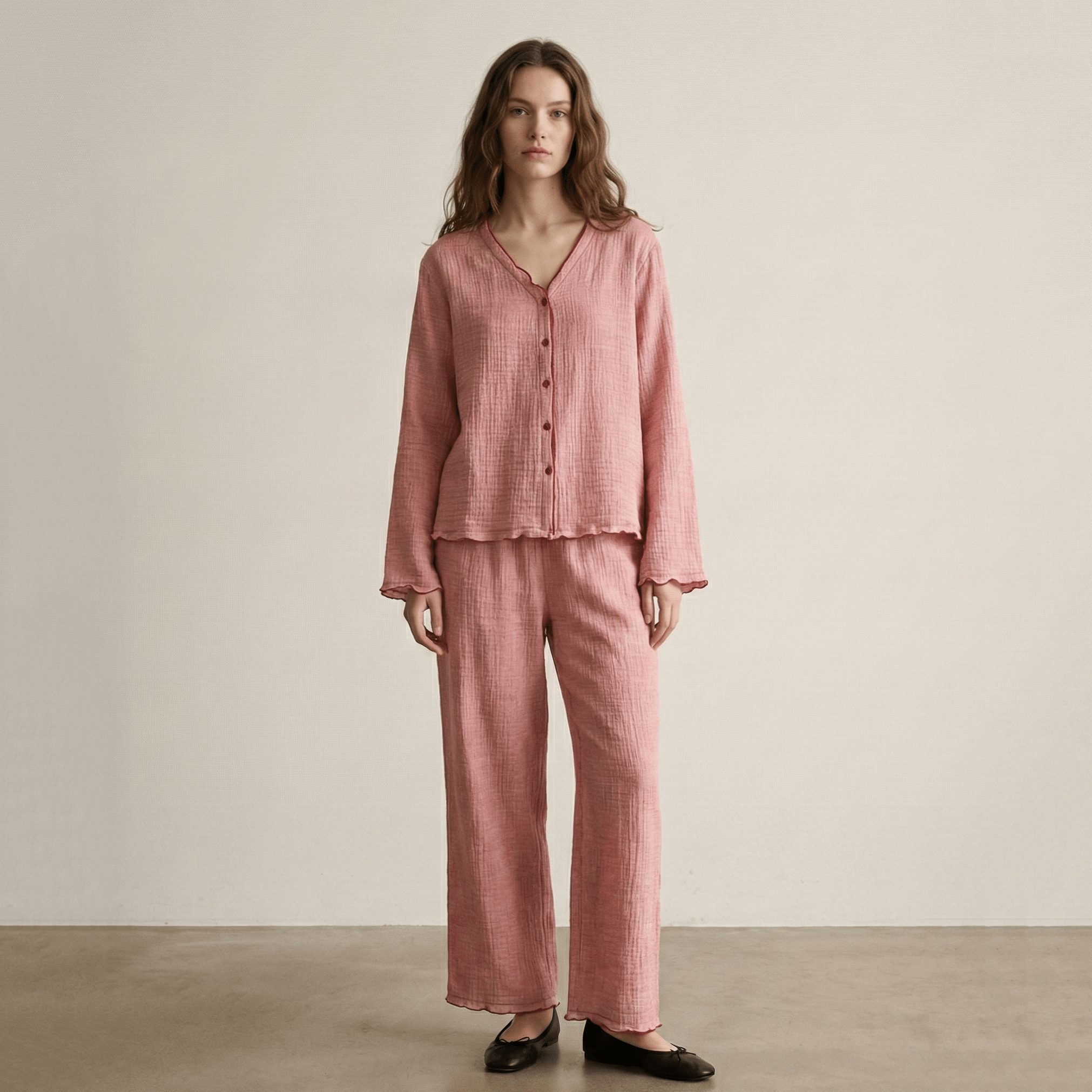 - Ever Lasting - Tamsin Long Sleeved Pajama Set / Pink - Pajamas - Ever Lasting