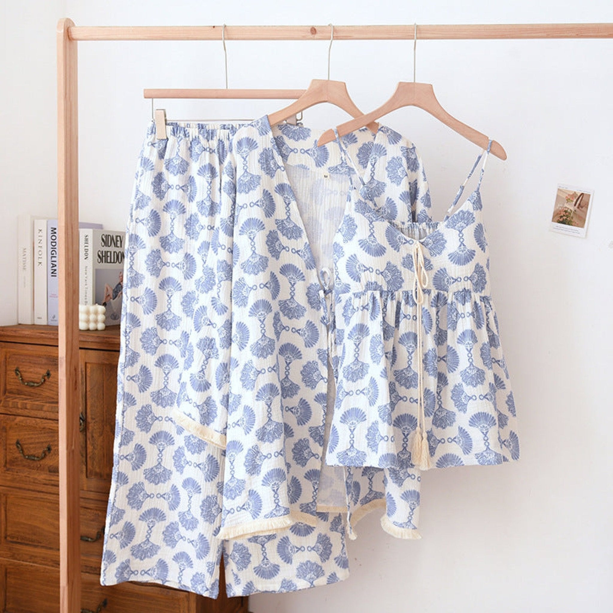 Tassel Tank Cardigan and Long Pants Pajama Set - Ever Lasting