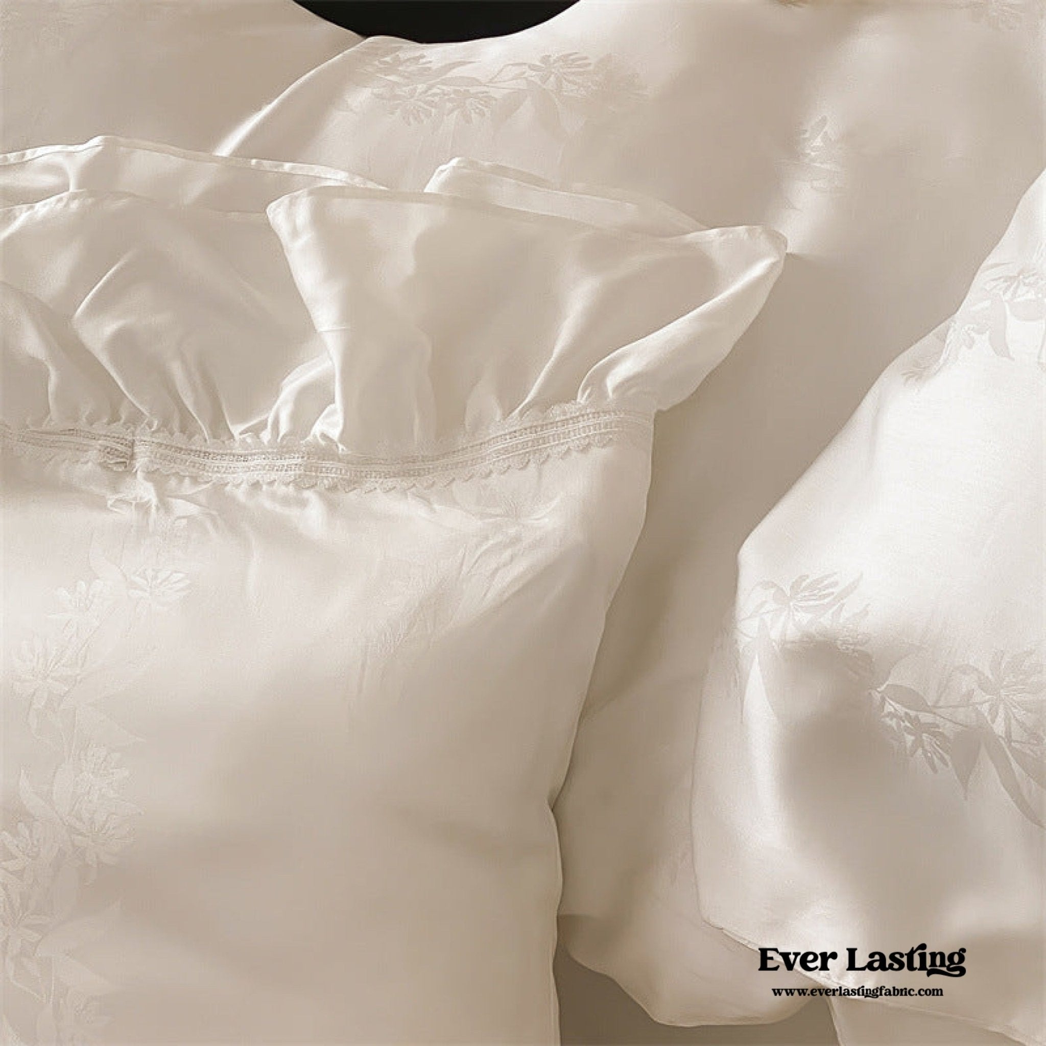 Tencel Silky Floral Ruffle Bedding Set / Snow White - Ever Lasting