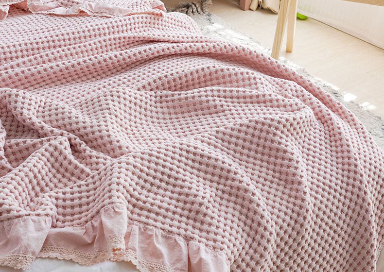 - Ever Lasting - Textured Ruffle Cotton Blanket / Beige - Blankets - Ever Lasting