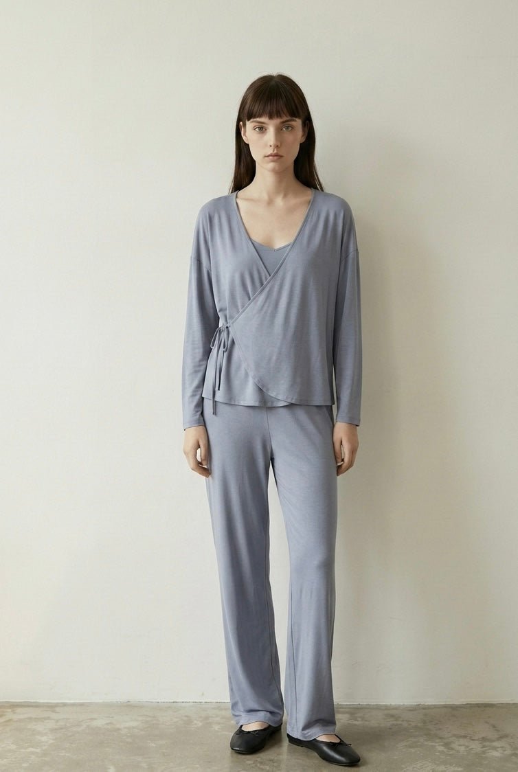 - Ever Lasting - Thalia V Neck Modal Pajama Set / Blue - Pajamas - Ever Lasting
