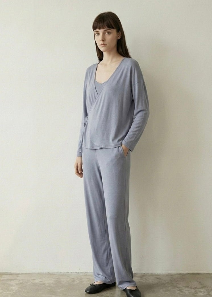 - Ever Lasting - Thalia V Neck Modal Pajama Set / Blue - Pajamas - Ever Lasting
