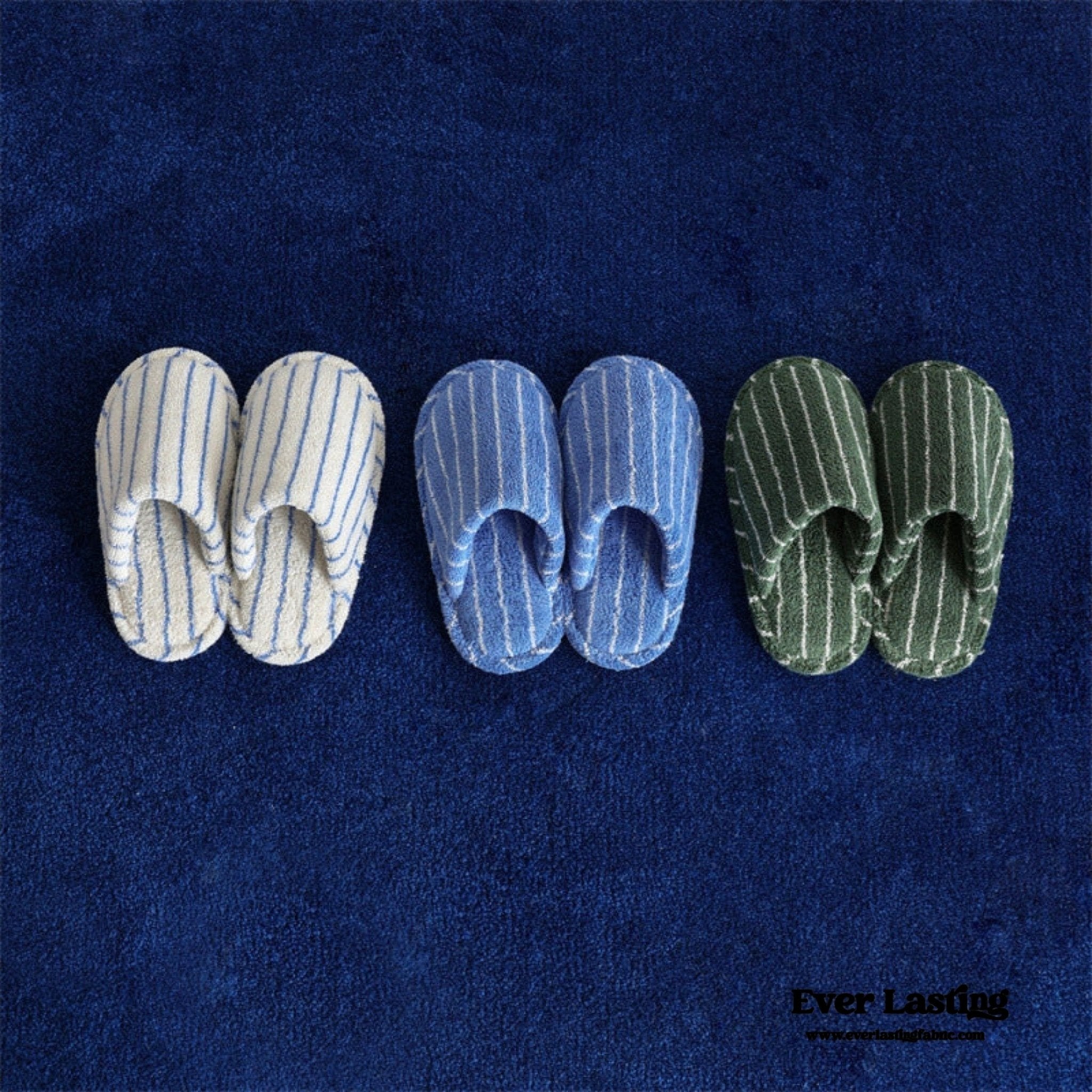 Thin Striped House Slippers / Blue - Ever Lasting