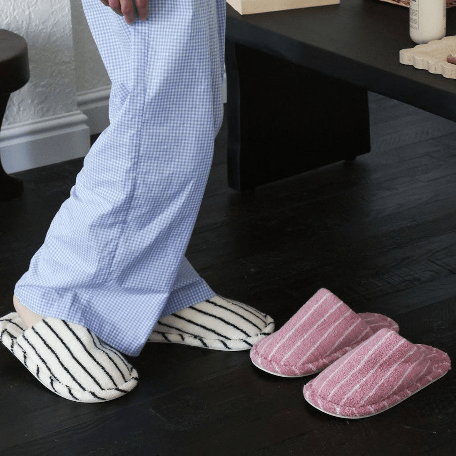 - Ever Lasting - Thin Striped House Slippers / White+Black - Slipper - Ever Lasting