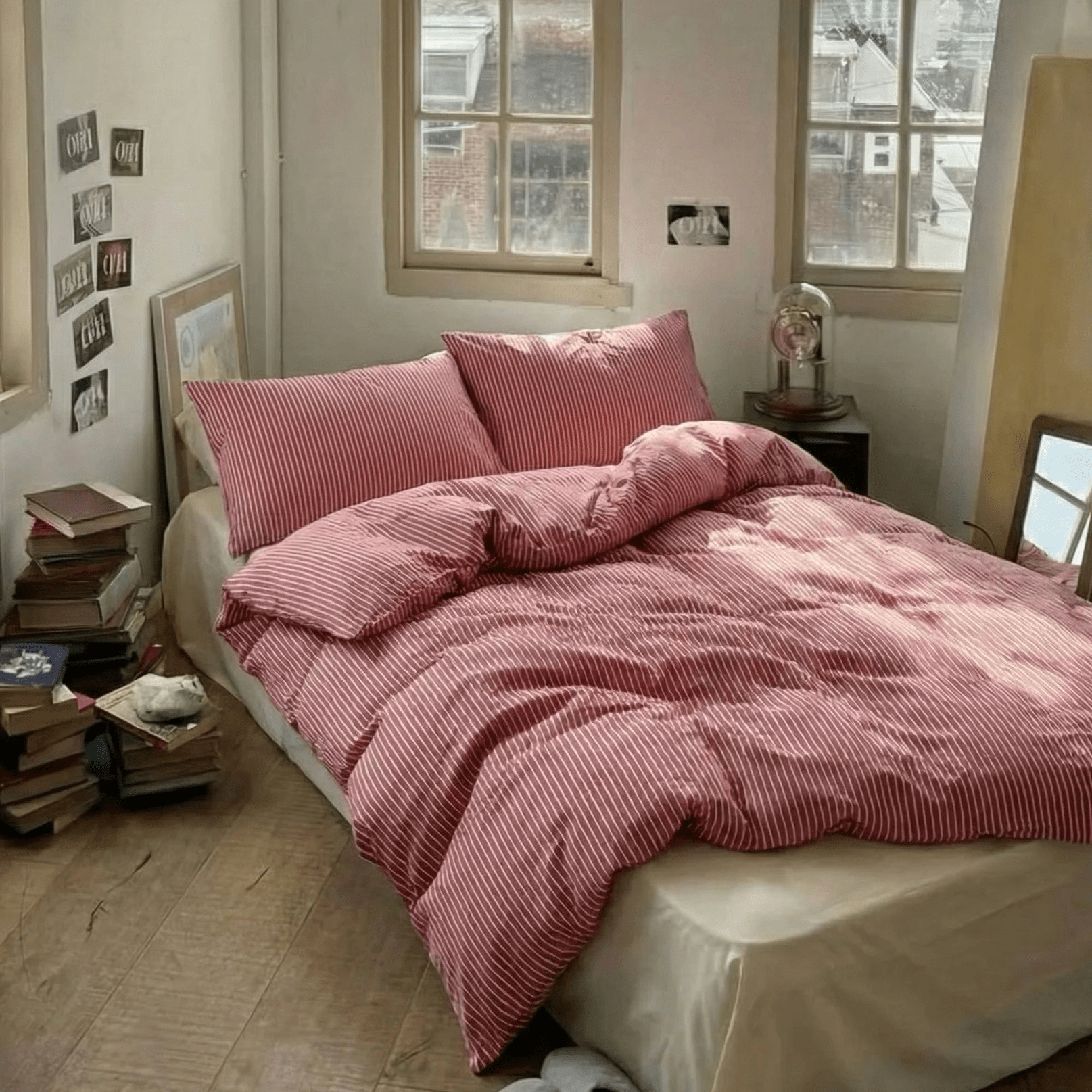 - Ever Lasting - Thin Striped Small Room Bedding Set / Red - Bedding Set - Ever Lasting