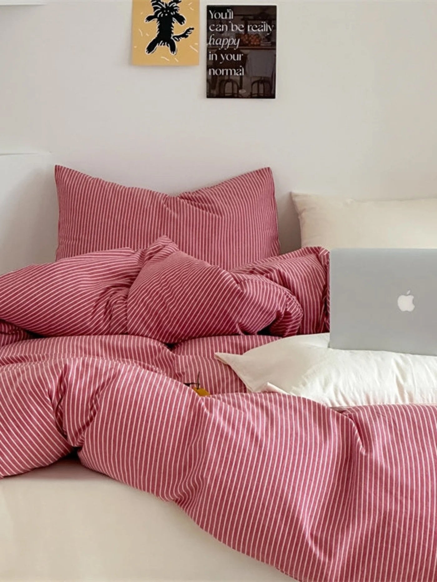 - Ever Lasting - Thin Striped Small Room Bedding Set / Red - Bedding Set - Ever Lasting