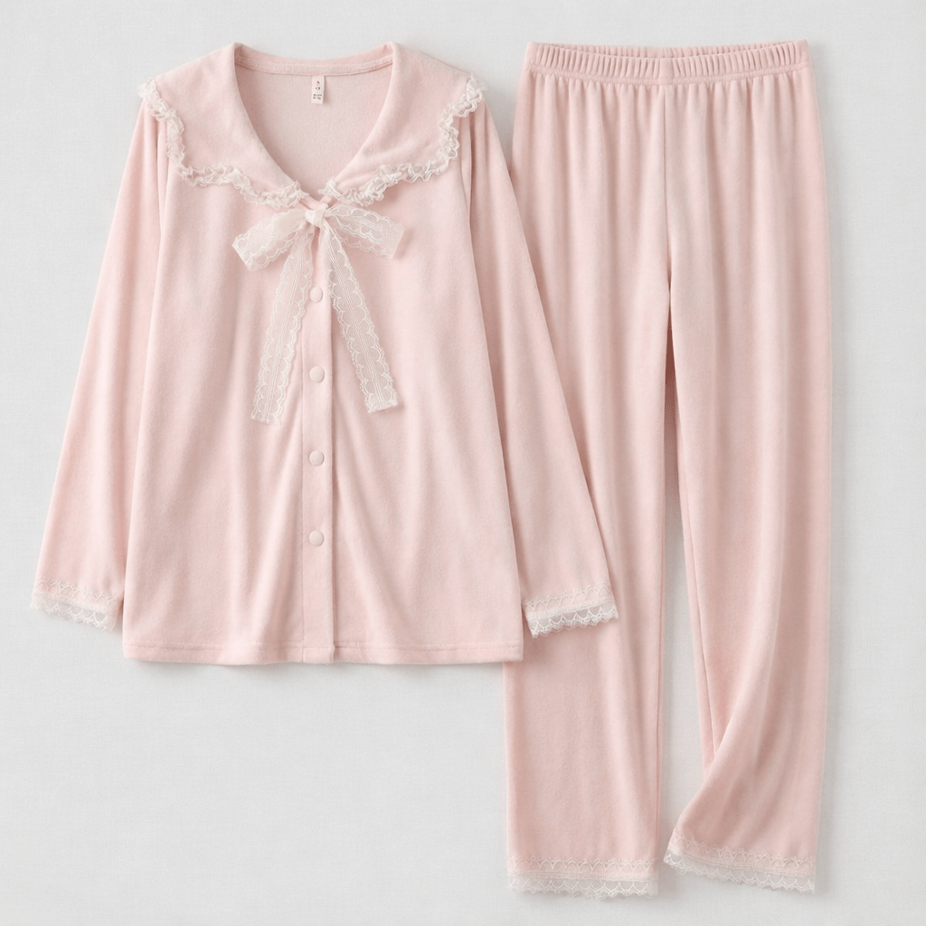 - Ever Lasting - Velvet Coquette Lace Pajama Set - Pajamas - Ever Lasting