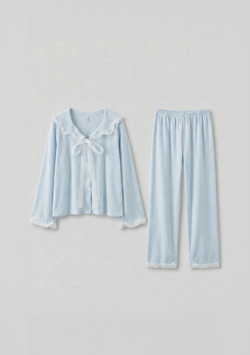 - Ever Lasting - Velvet Coquette Lace Pajama Set - Pajamas - Ever Lasting