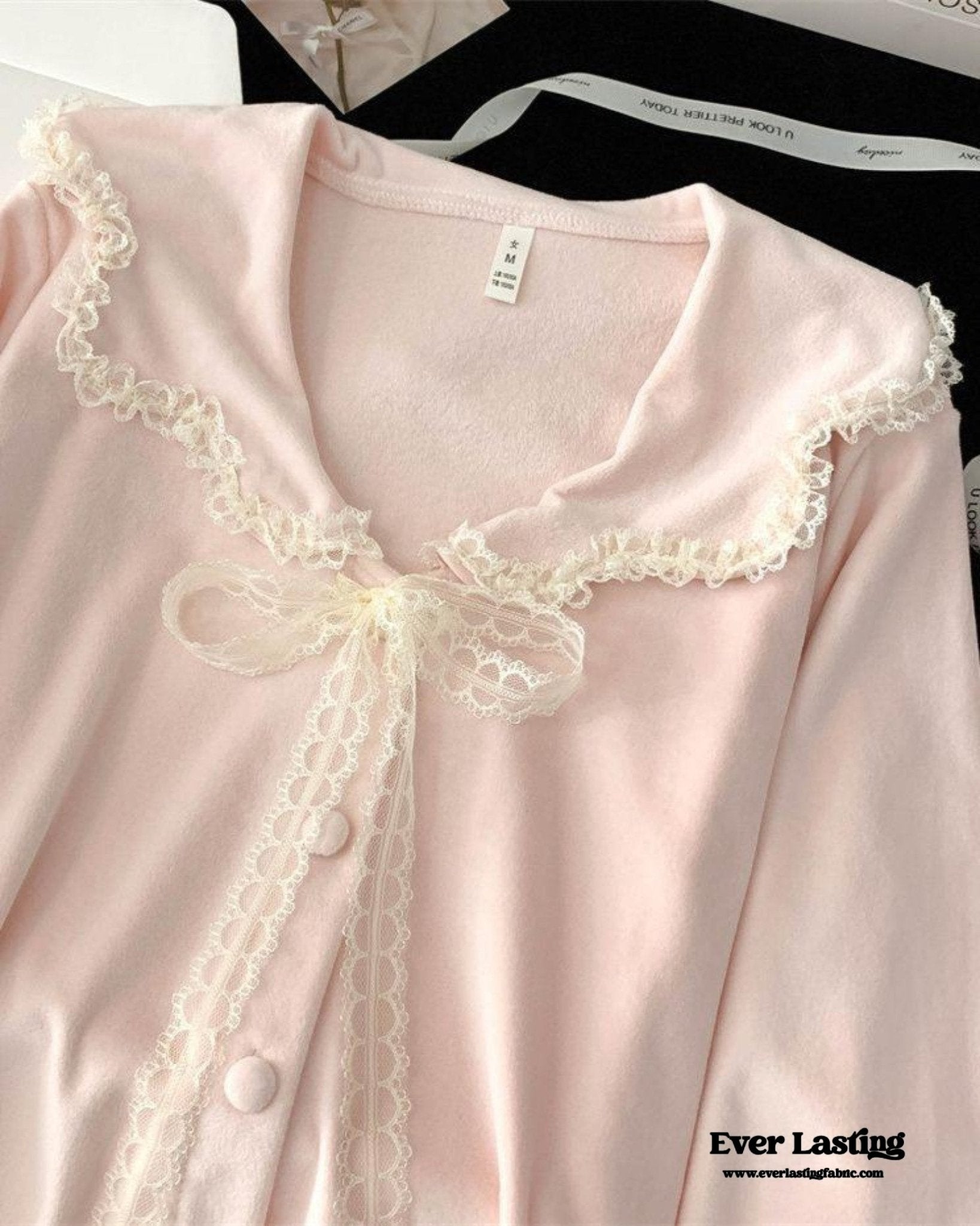 Velvet Coquette Lace Pajama Set / Pink - Ever Lasting