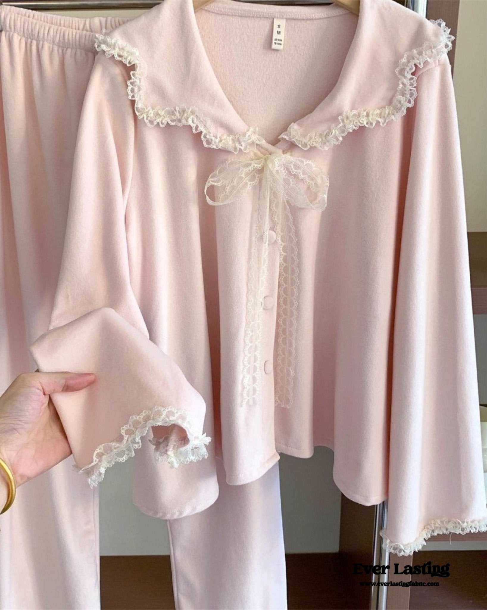 Velvet Coquette Lace Pajama Set / Pink - Ever Lasting