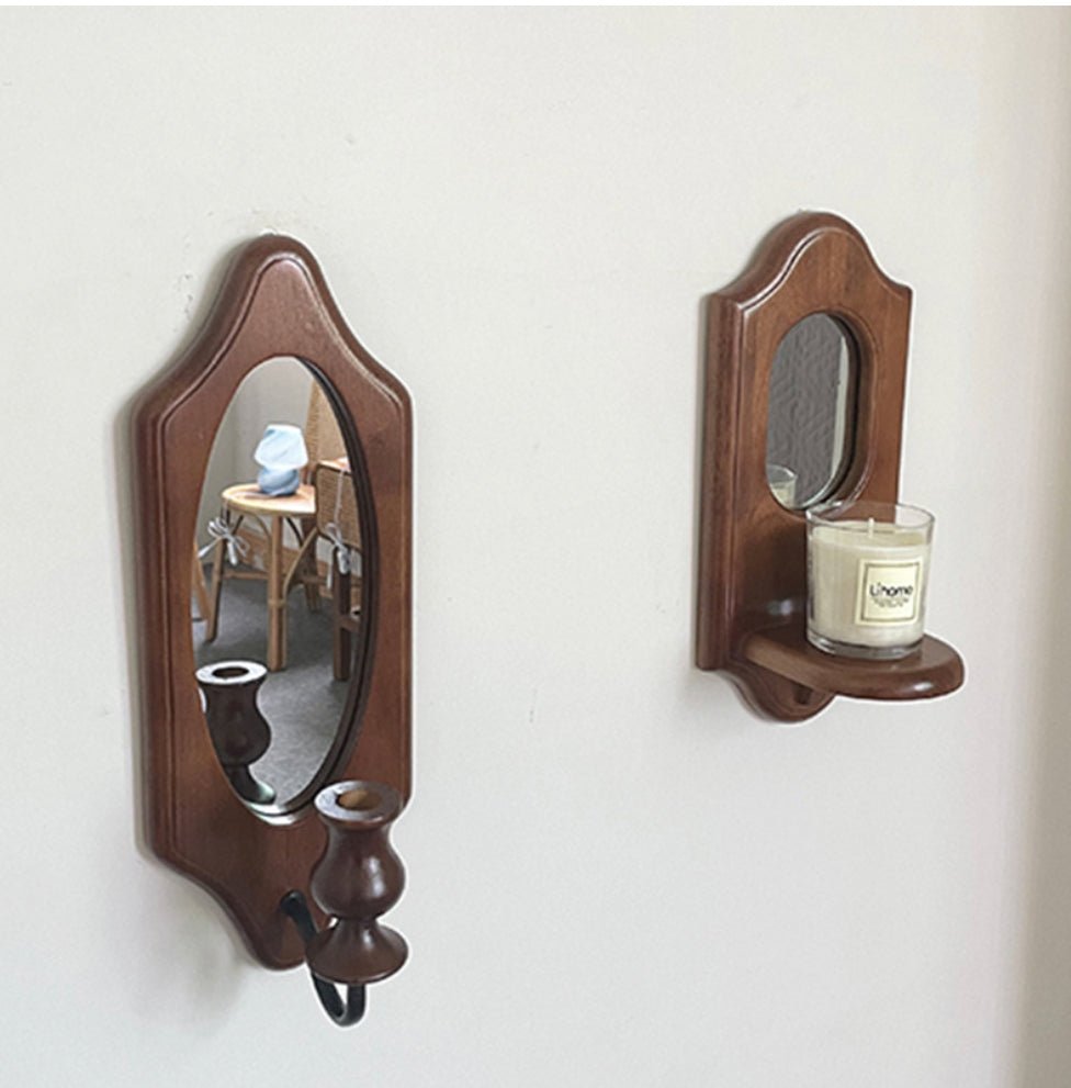 - Ever Lasting - Vintage Aesthetic Wooden Wall Mirror & Candlestick Holder (4 Styles) - Candle Holder - Ever Lasting