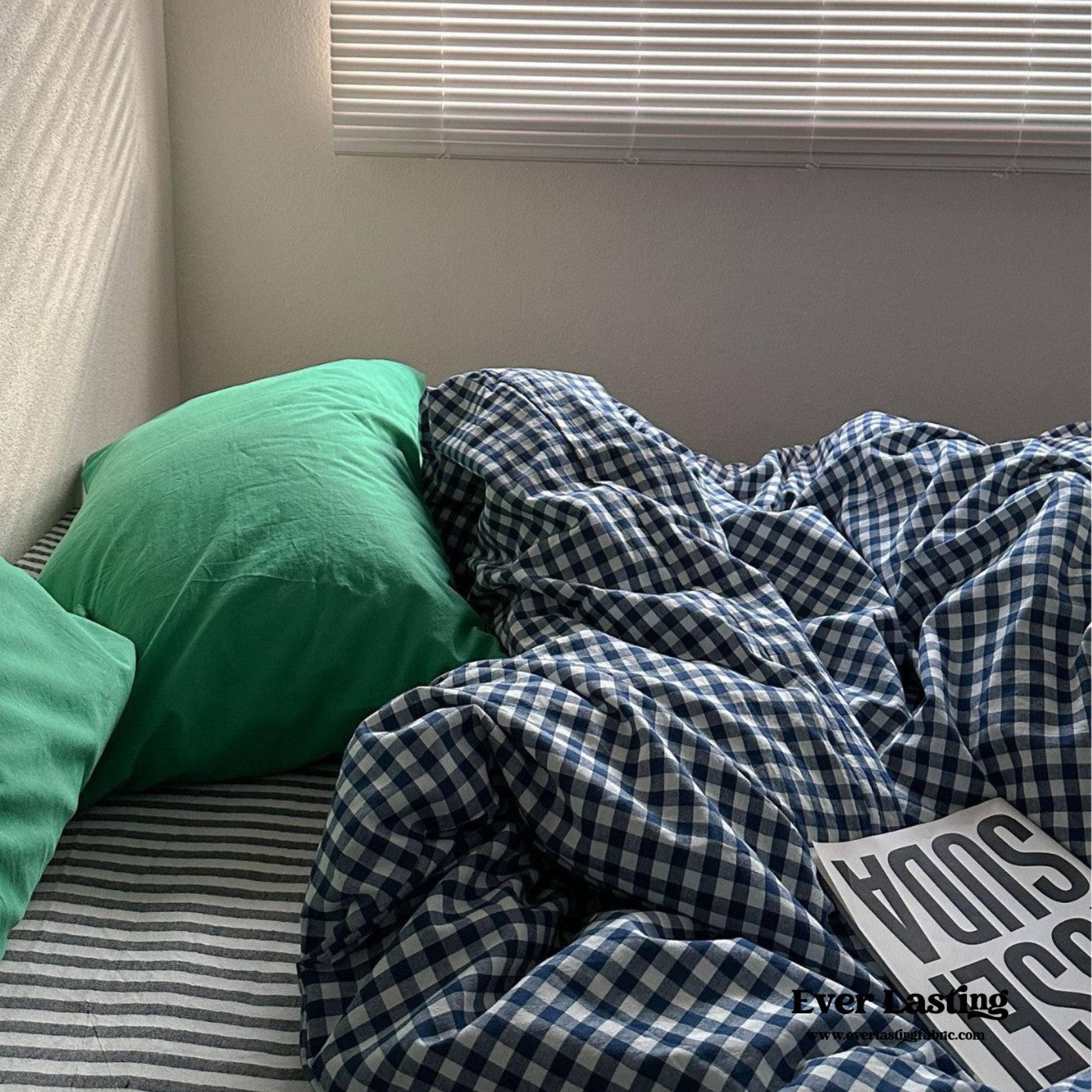 Vintage Deep Blue Gingham Bedding Set - Ever Lasting