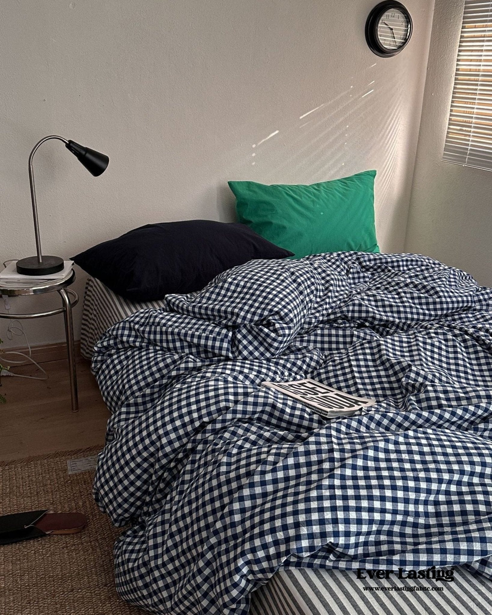 Vintage Deep Blue Gingham Bedding Set - Ever Lasting