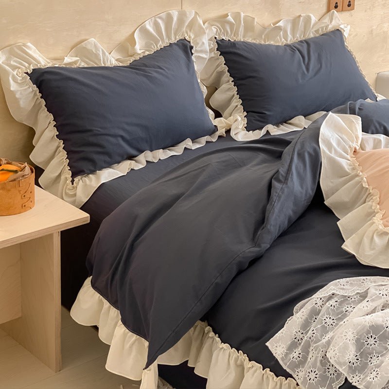 - Ever Lasting - Vintage Earth Tone Large Ruffle Bedding Set / Pink - Bedding Set - Ever Lasting