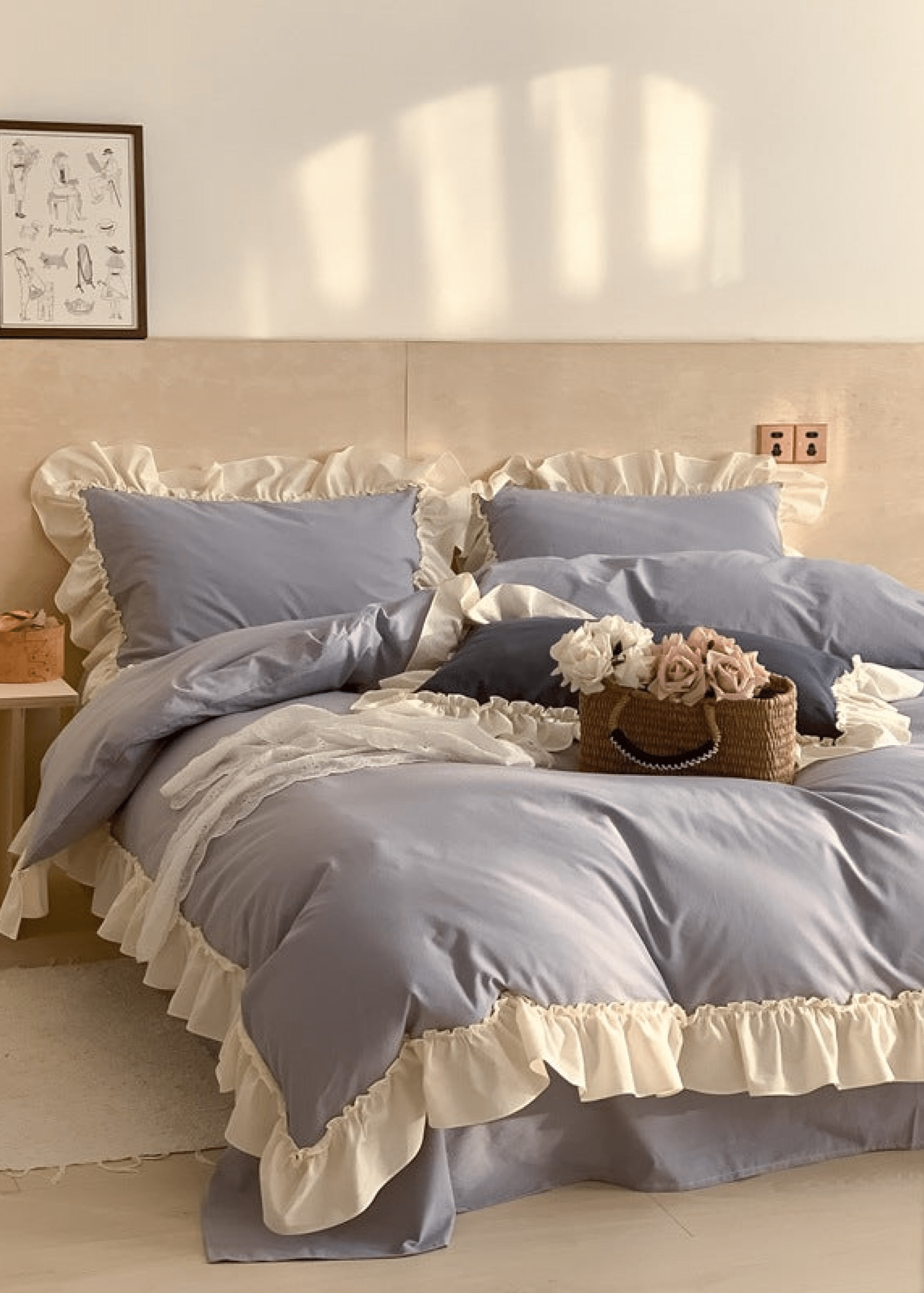 - Ever Lasting - Vintage Earth Tone Large Ruffle Bedding Set / Pink - Bedding Set - Ever Lasting