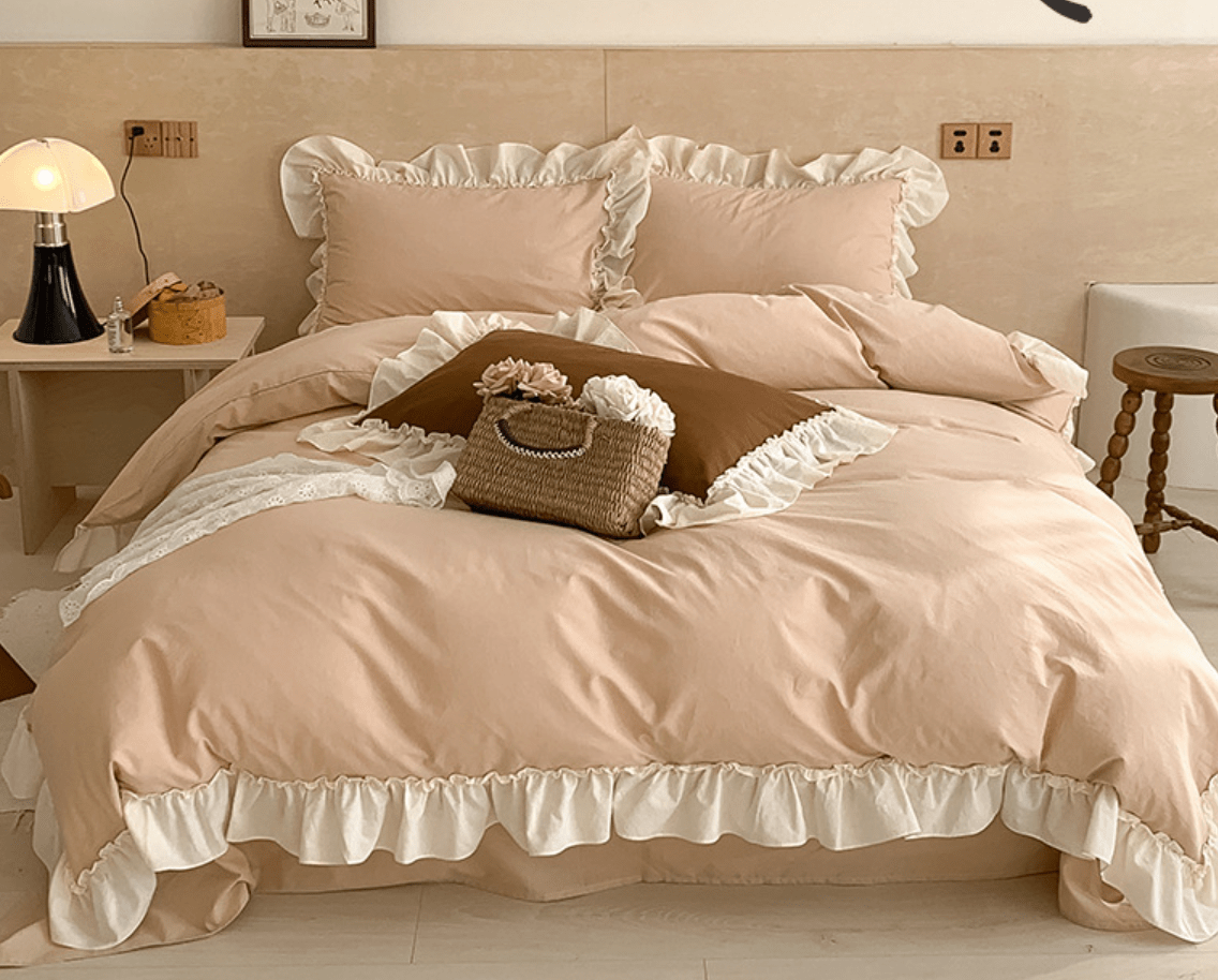 - Ever Lasting - Vintage Earth Tone Large Ruffle Bedding Set / Pink - Bedding Set - Ever Lasting