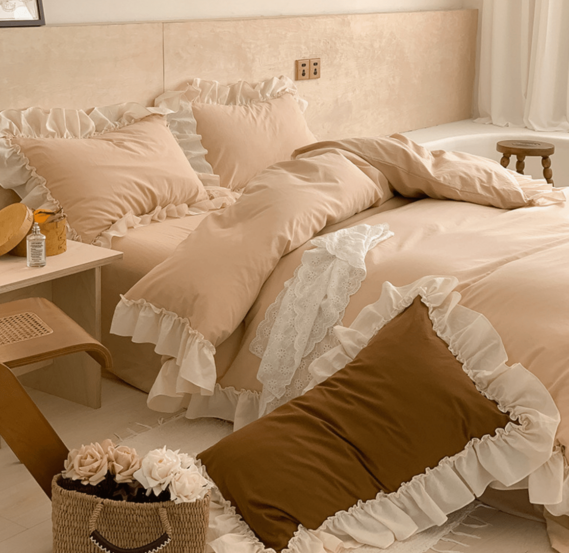 - Ever Lasting - Vintage Earth Tone Large Ruffle Bedding Set / Pink - Bedding Set - Ever Lasting