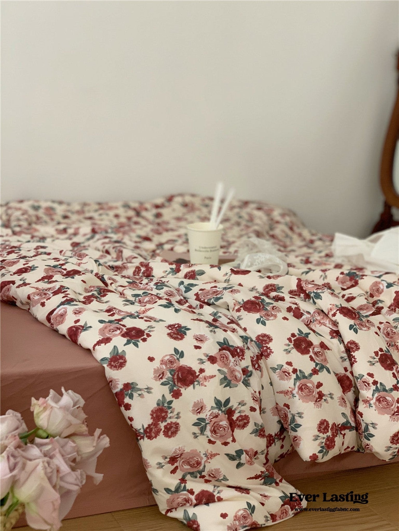 Vintage Floral Jersey Knit Bedding Set / Maroon Red - Ever Lasting