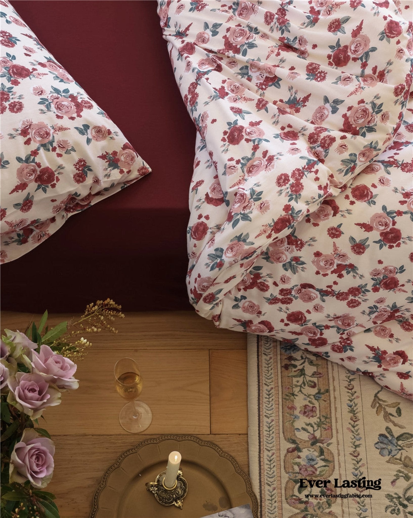 Vintage Floral Jersey Knit Bedding Set / Rust Pink - Ever Lasting
