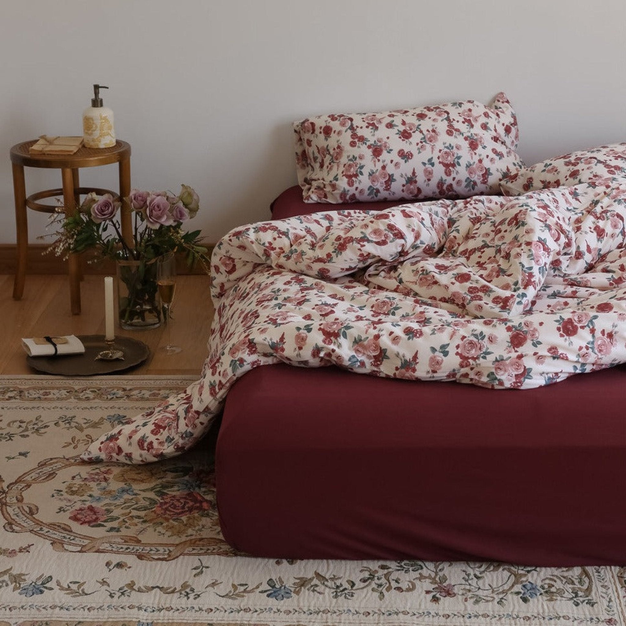 Vintage Floral Jersey Knit Bedding Set / Rust Pink - Ever Lasting