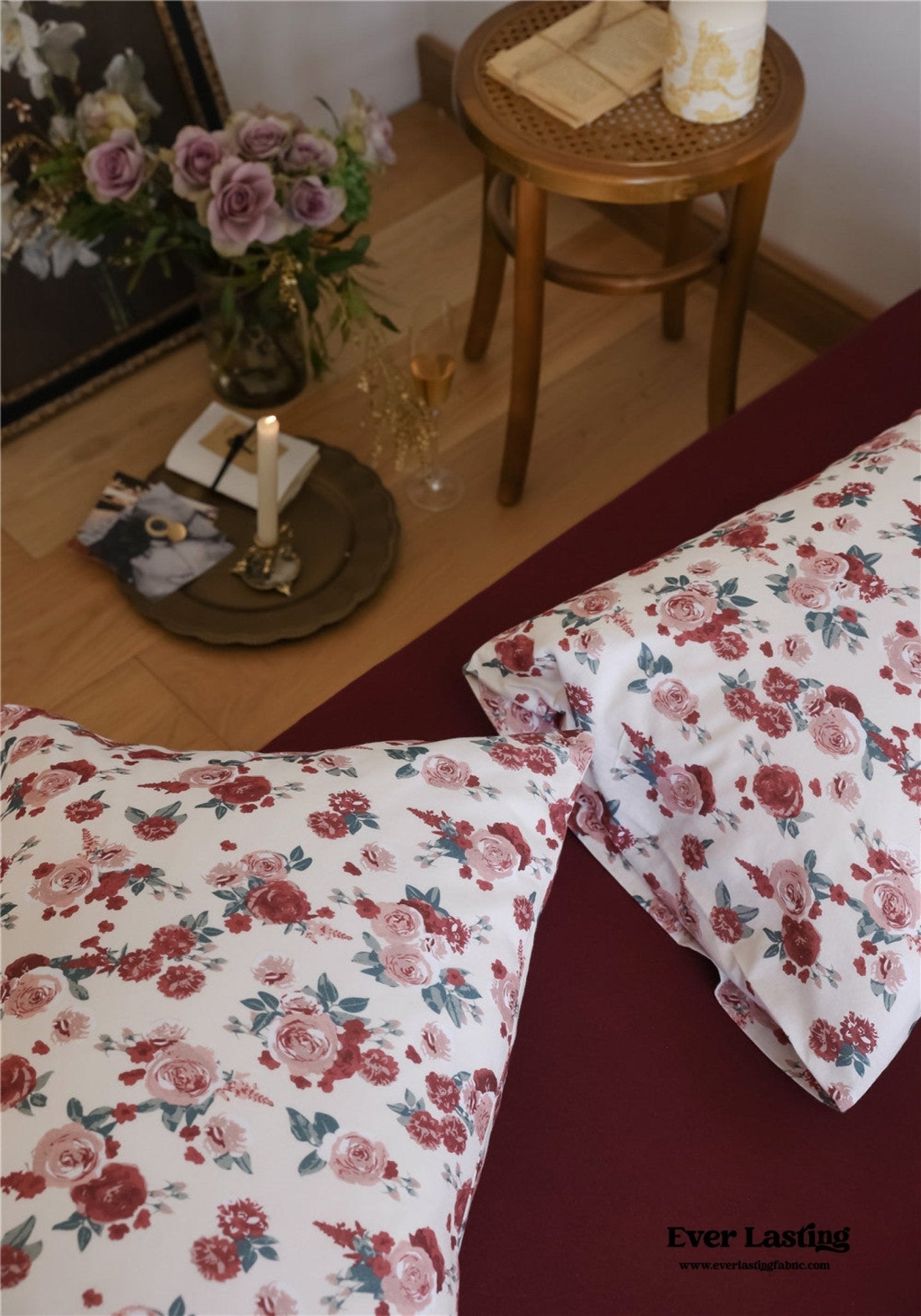 Vintage Floral Jersey Knit Bedding Set / Rust Pink - Ever Lasting