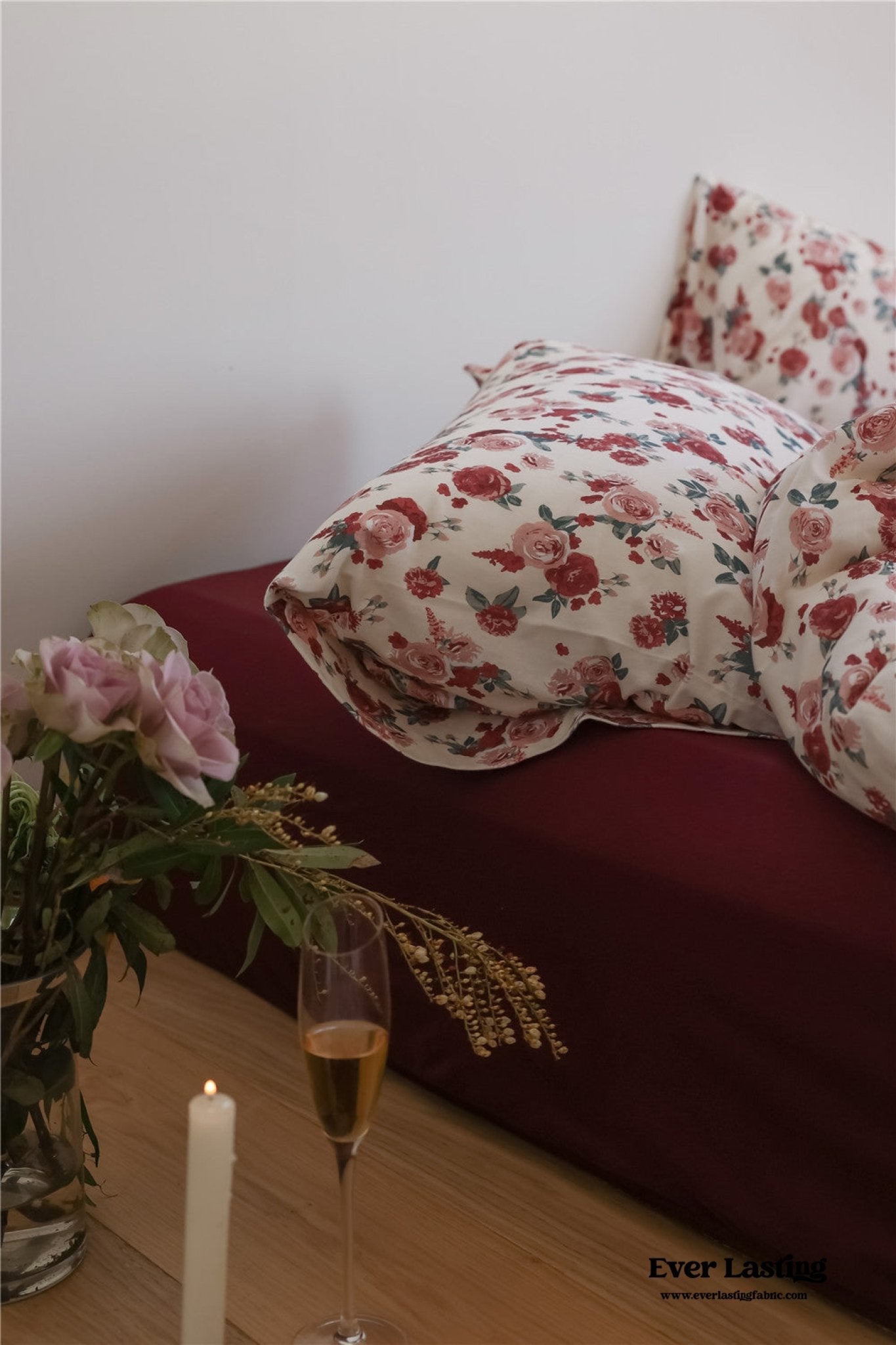 Vintage Floral Jersey Knit Bedding Set / Rust Pink - Ever Lasting