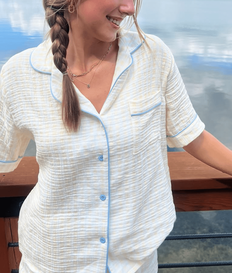 - Ever Lasting - Vintage Inspired Gingham Shorts Pajama Set / Yellow - Pajamas - Ever Lasting