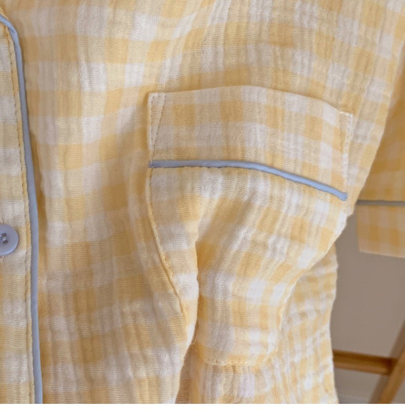 - Ever Lasting - Vintage Inspired Gingham Shorts Pajama Set / Yellow - Pajamas - Ever Lasting