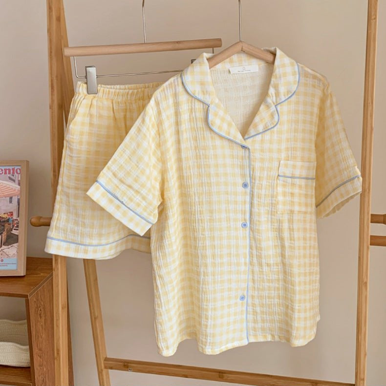 - Ever Lasting - Vintage Inspired Gingham Shorts Pajama Set / Yellow - Pajamas - Ever Lasting