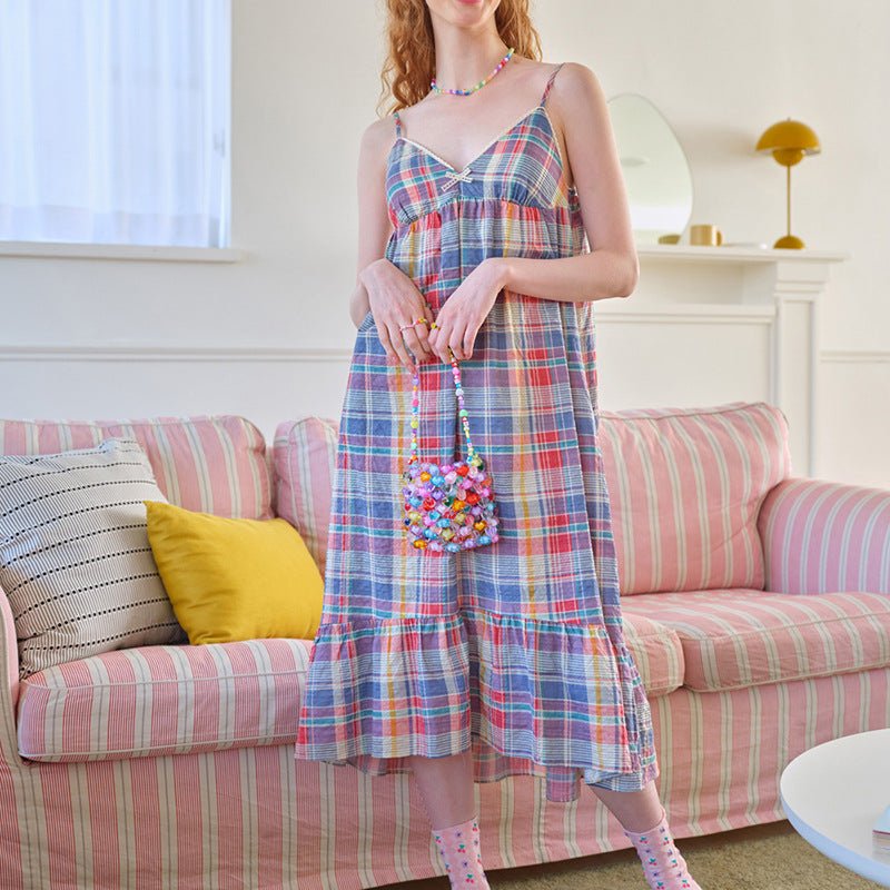 - Ever Lasting - Vintage Inspired Plaid Pajama Dress - Pajamas - Ever Lasting