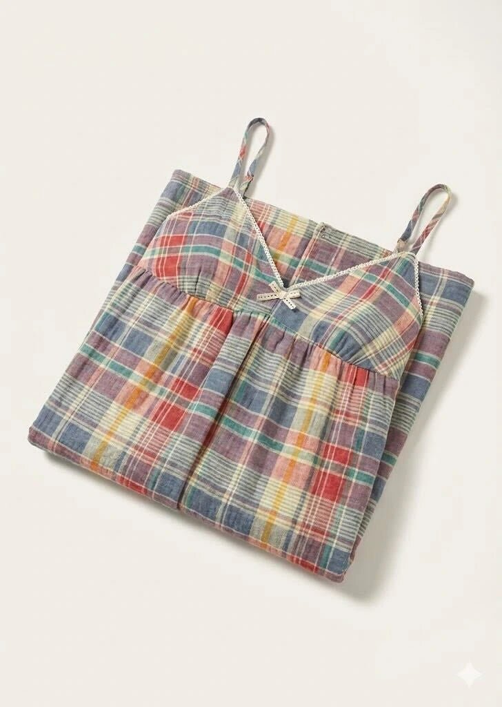 - Ever Lasting - Vintage Inspired Plaid Pajama Dress - Pajamas - Ever Lasting