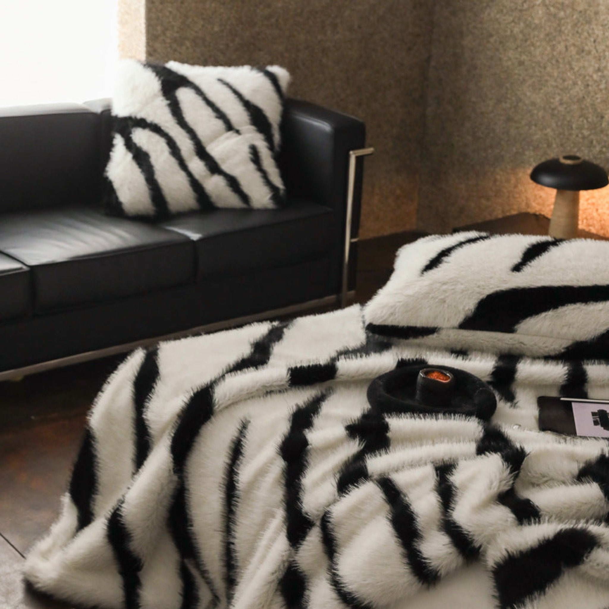 Vintage Zebra Striped Blanket & Pillowcase / Brown - Ever Lasting