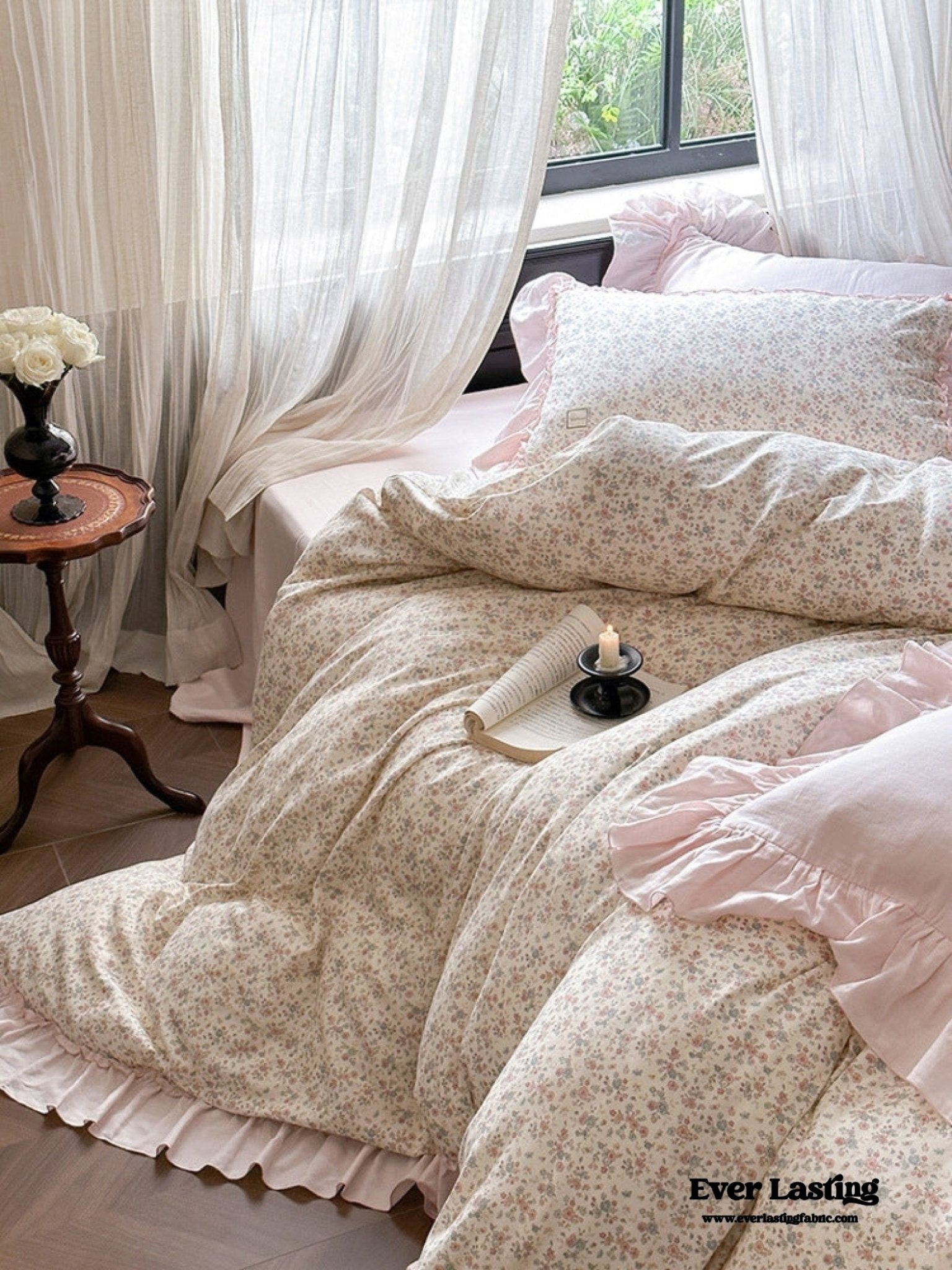 Vivienne Floral Double Gauze Bedding Set / Blue Ocean - Ever Lasting