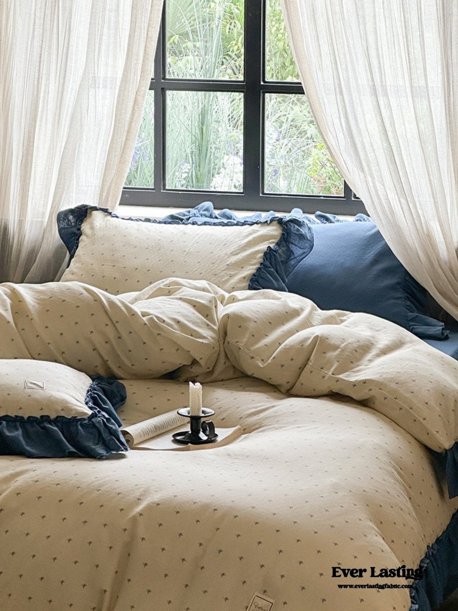 Vivienne Floral Double Gauze Bedding Set / Blue Ocean - Ever Lasting